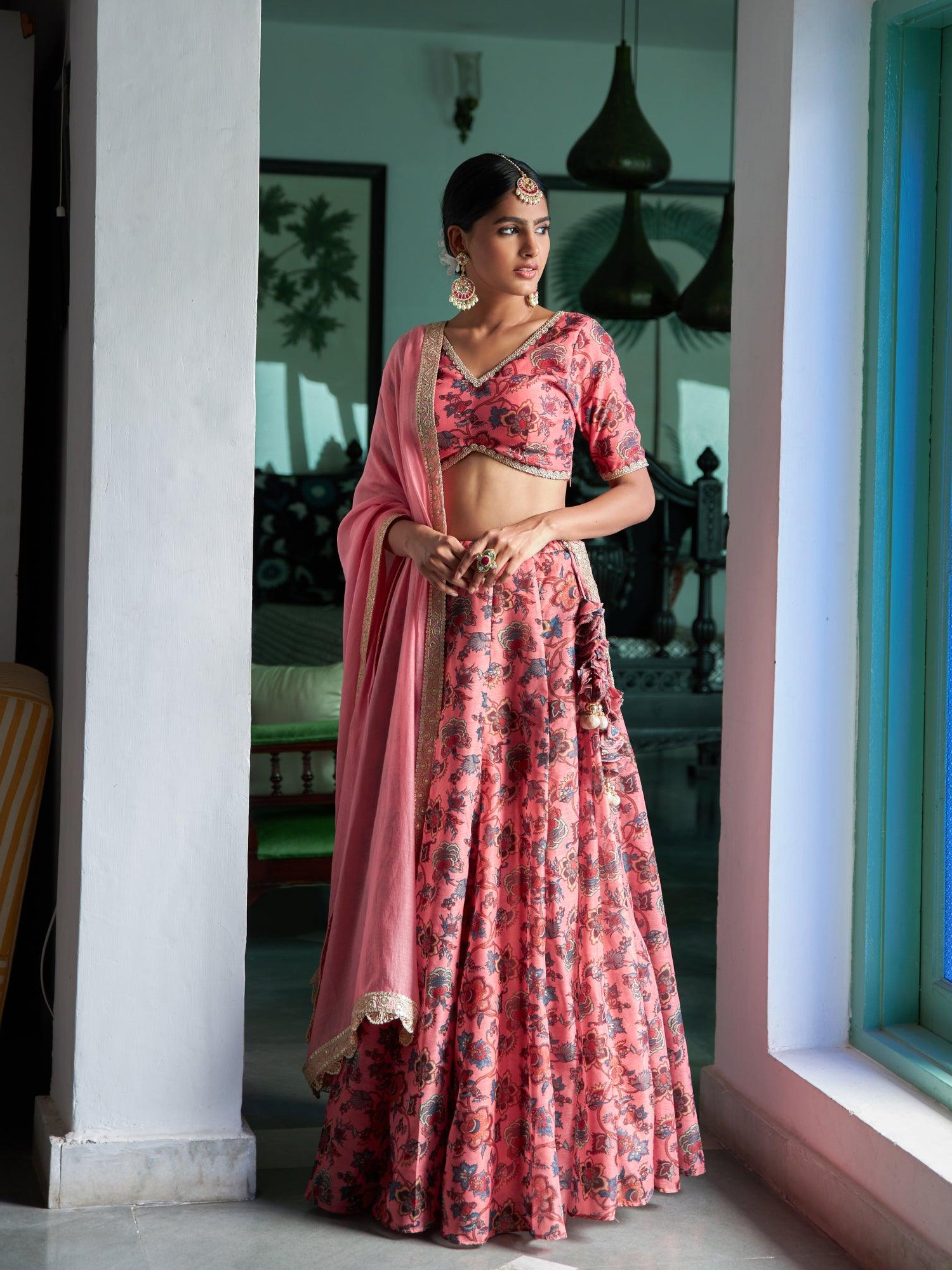 Gul Printed Chanderi Lehenga Set