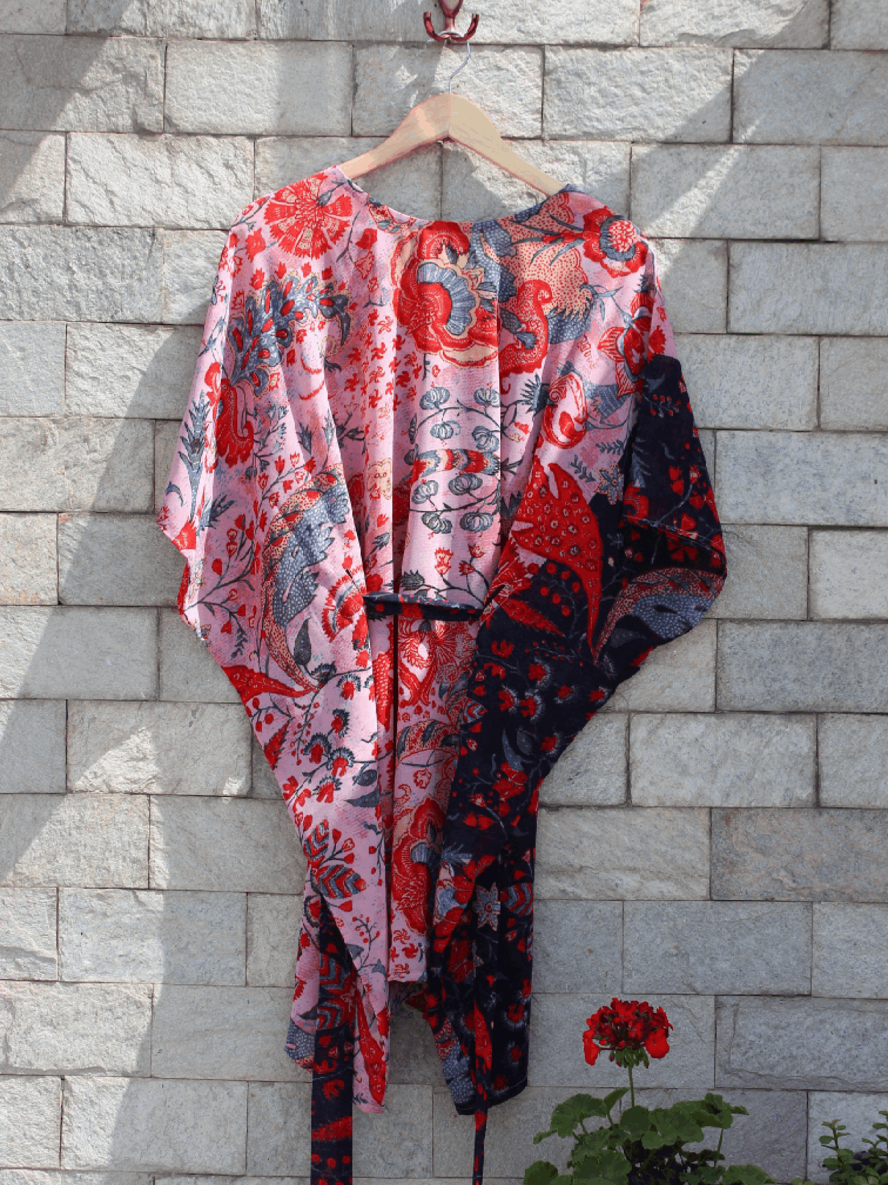 Rose Pink Floral Chiffon Kaftan Dress