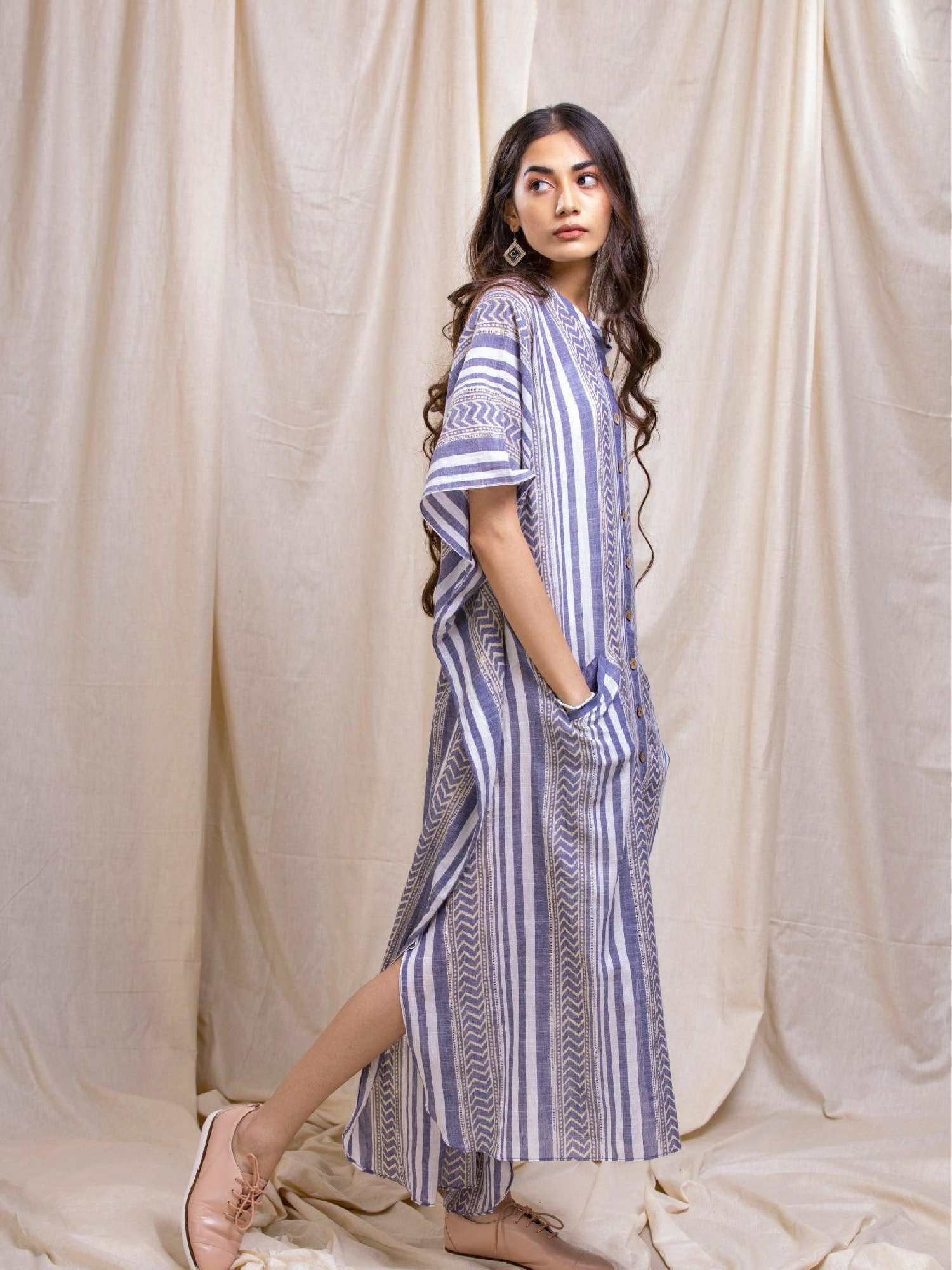 Blue Striped Kaftan Dress