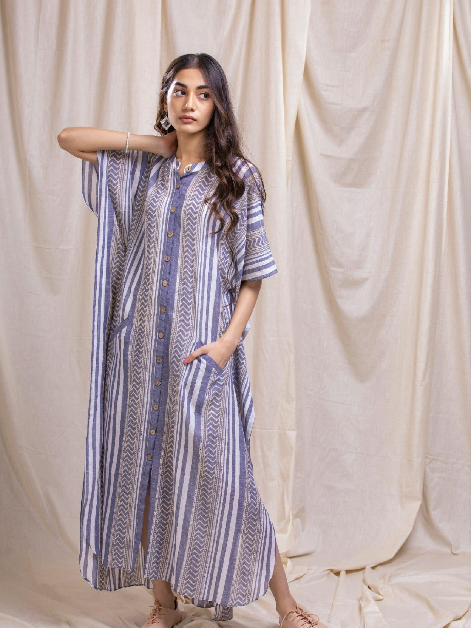 Blue Striped Kaftan Dress