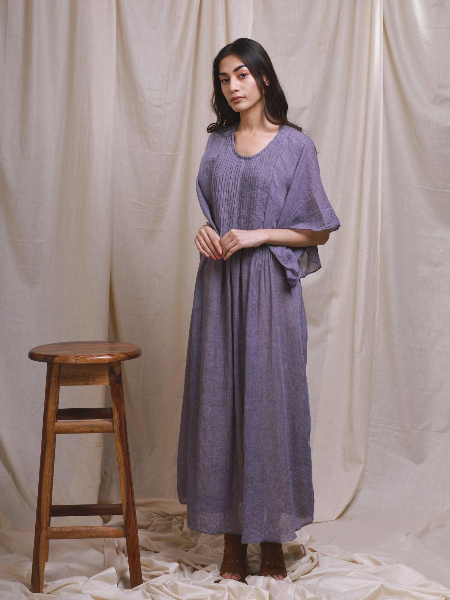 Purple Pastel Mulmul Kaftan Style Dress