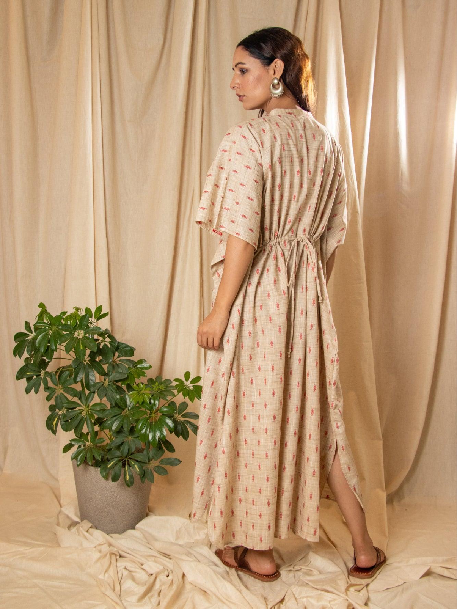 Beige Woven Kaftan Dress