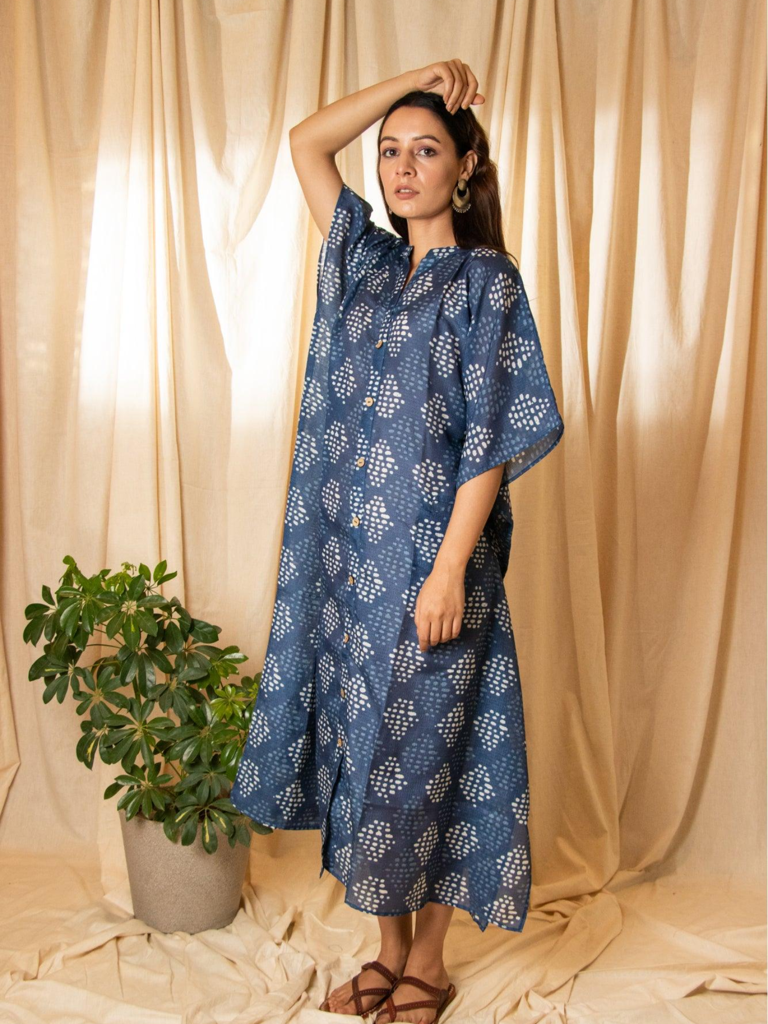 Indigo Neel Printed Kaftan Dress