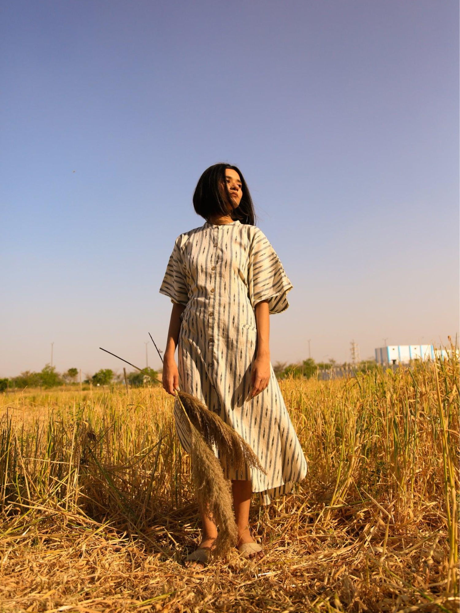 Ivory Ikat Kaftan Dress