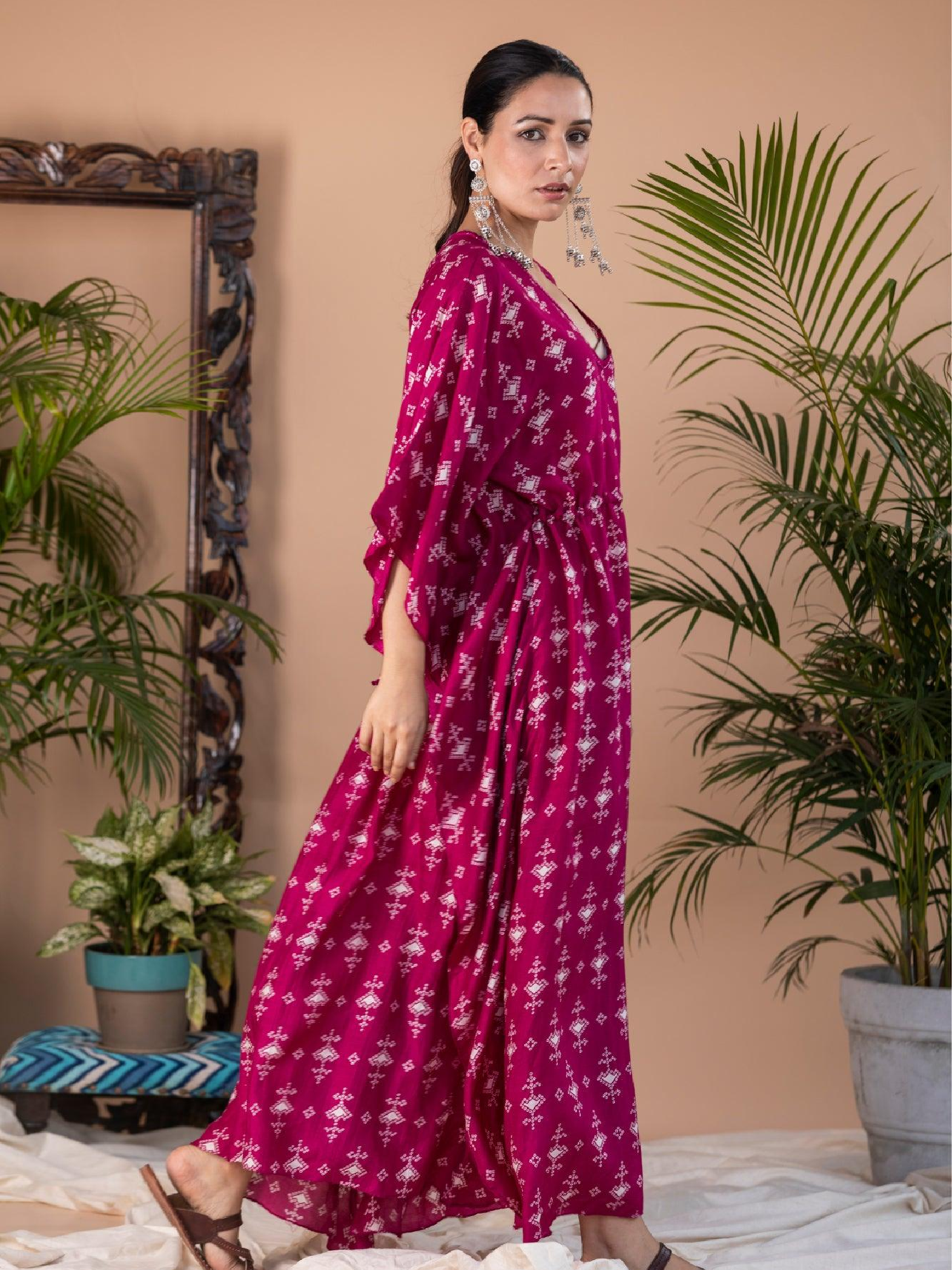 Qalb - Pink Fuchsia Long Kaftan