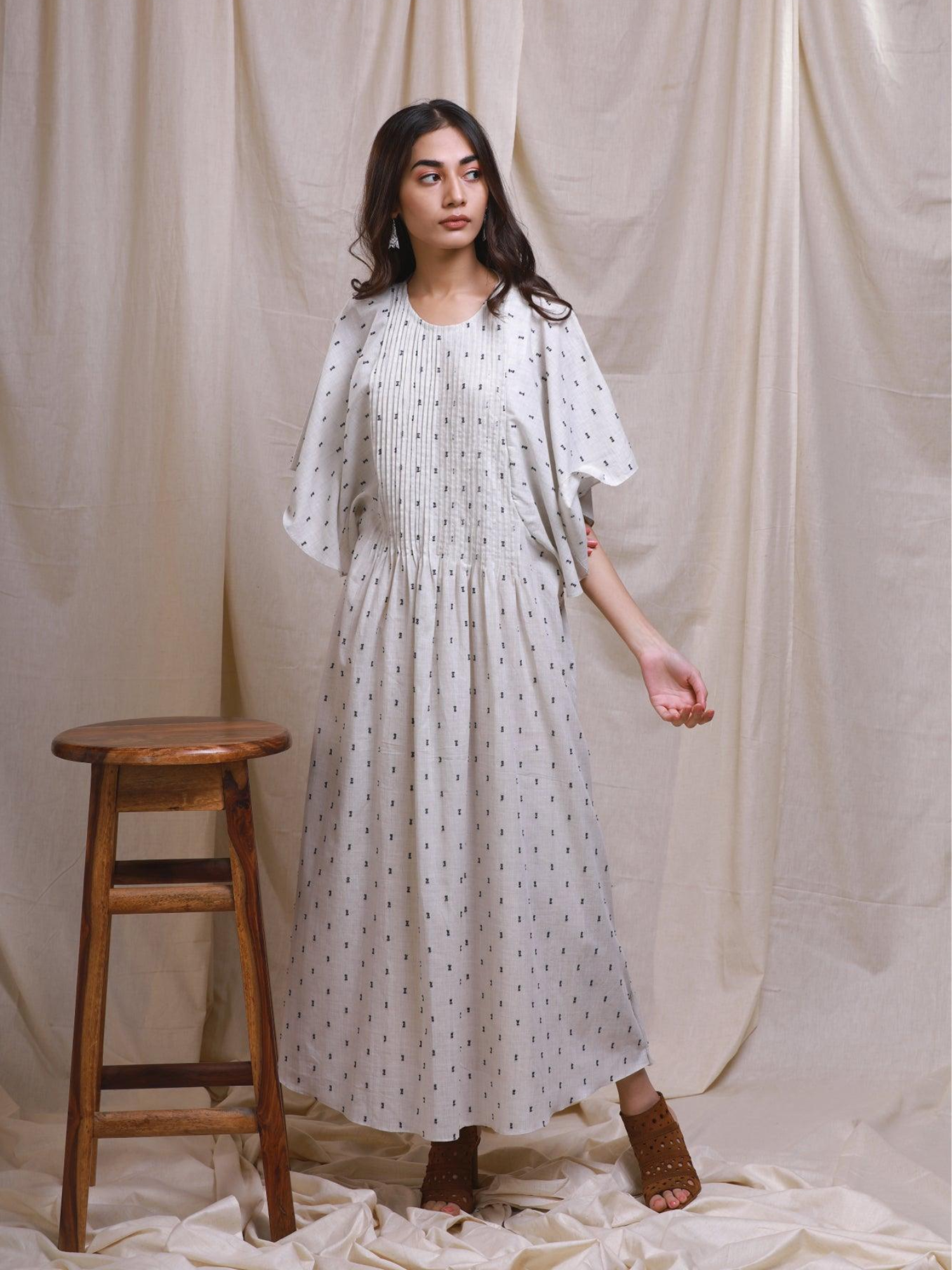 Grey Woven Kaftan Style Dress