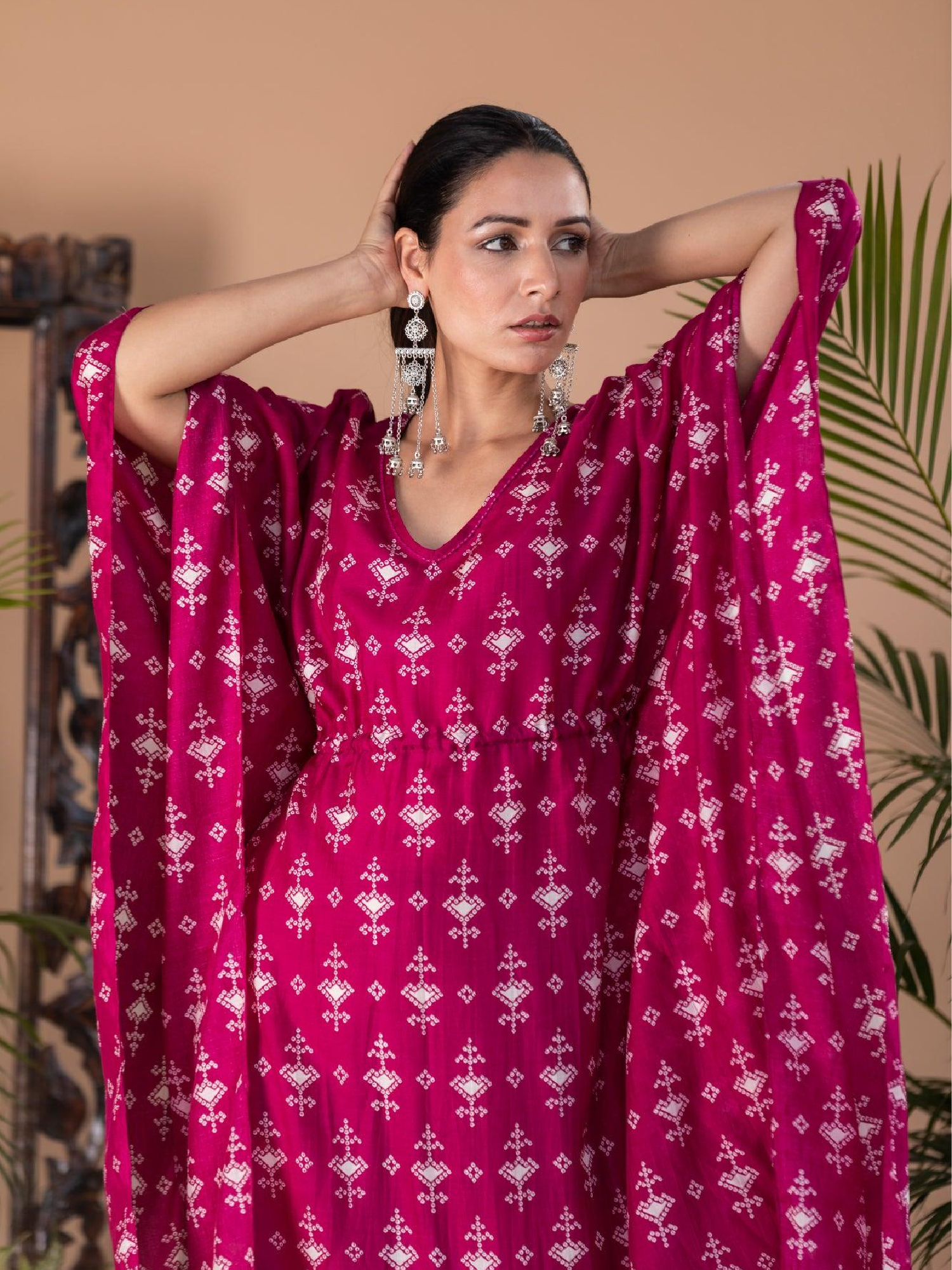 Qalb - Pink Fuchsia Long Kaftan