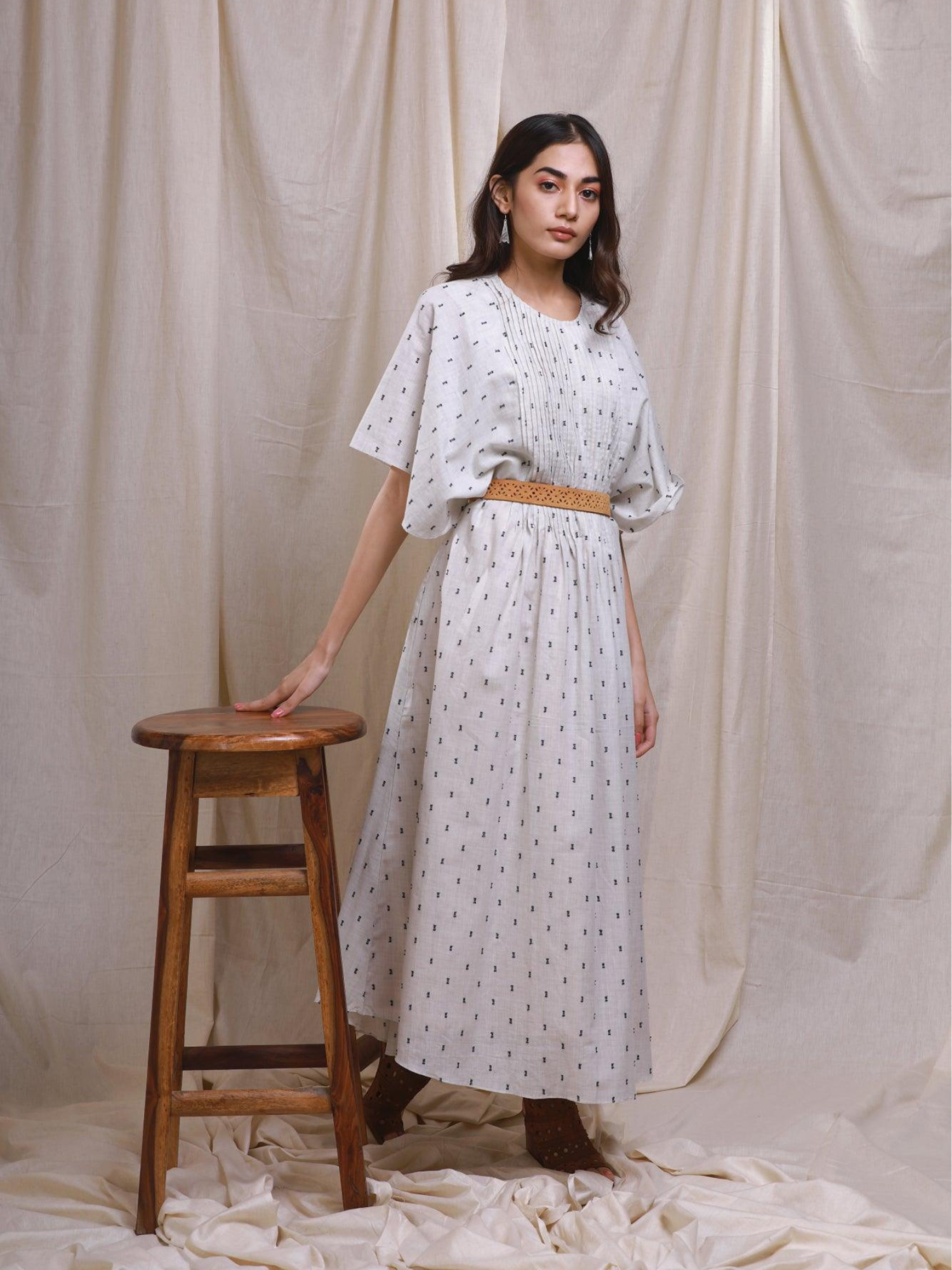 Grey Woven Kaftan Style Dress