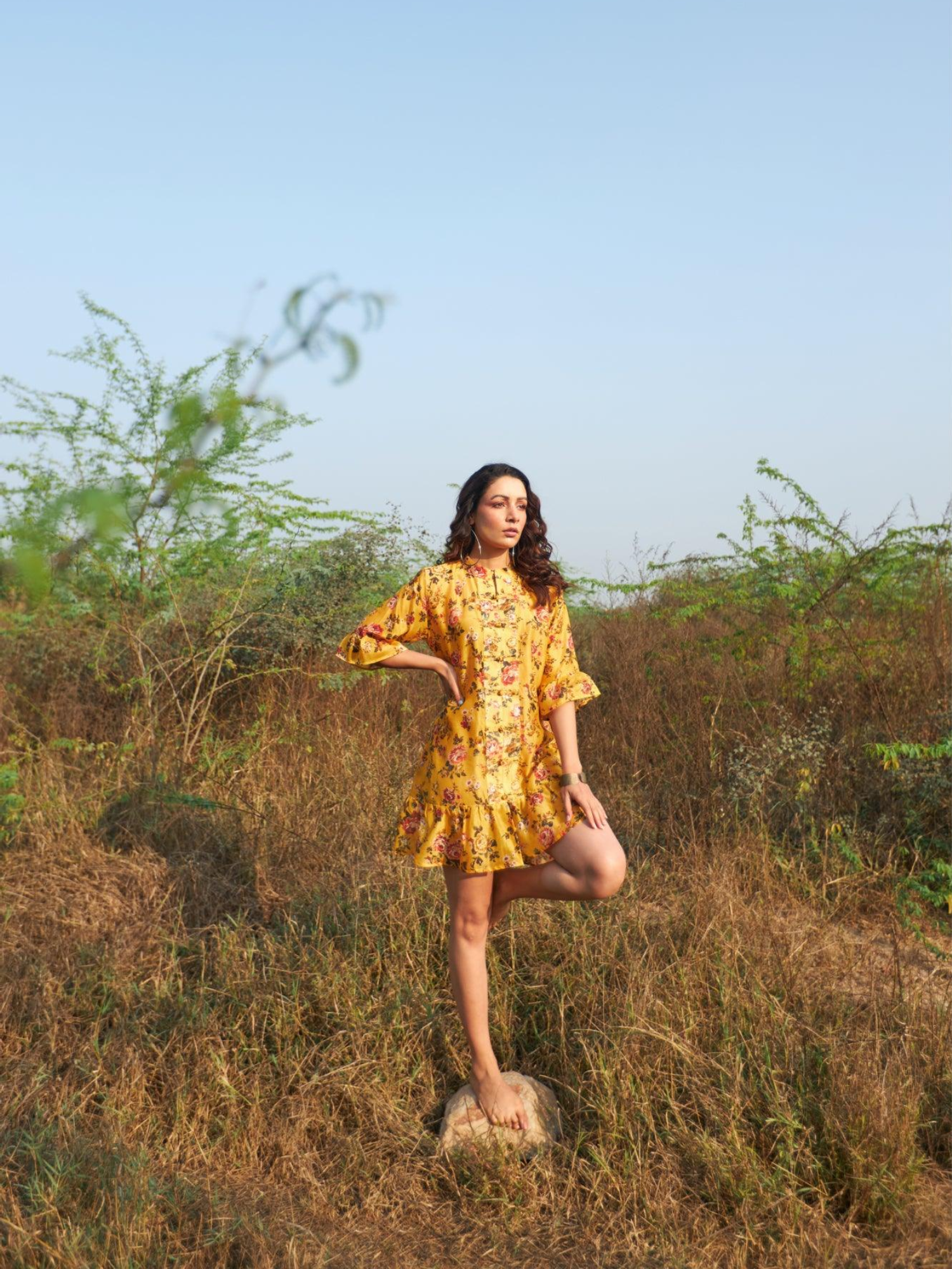 Sifar - Yellow Floral Printed Dress