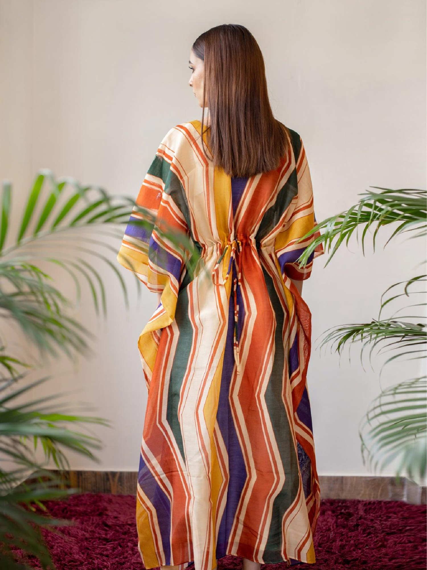 Geometric Print Chanderi Kaftan Dress