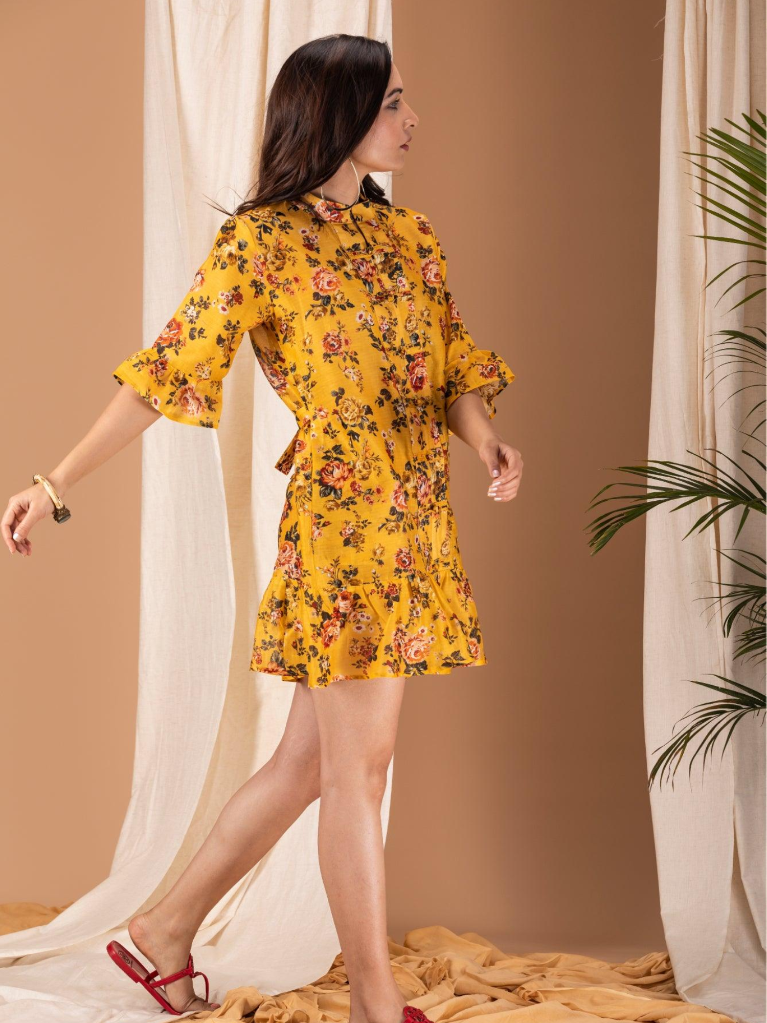 Sifar - Yellow Floral Printed Dress
