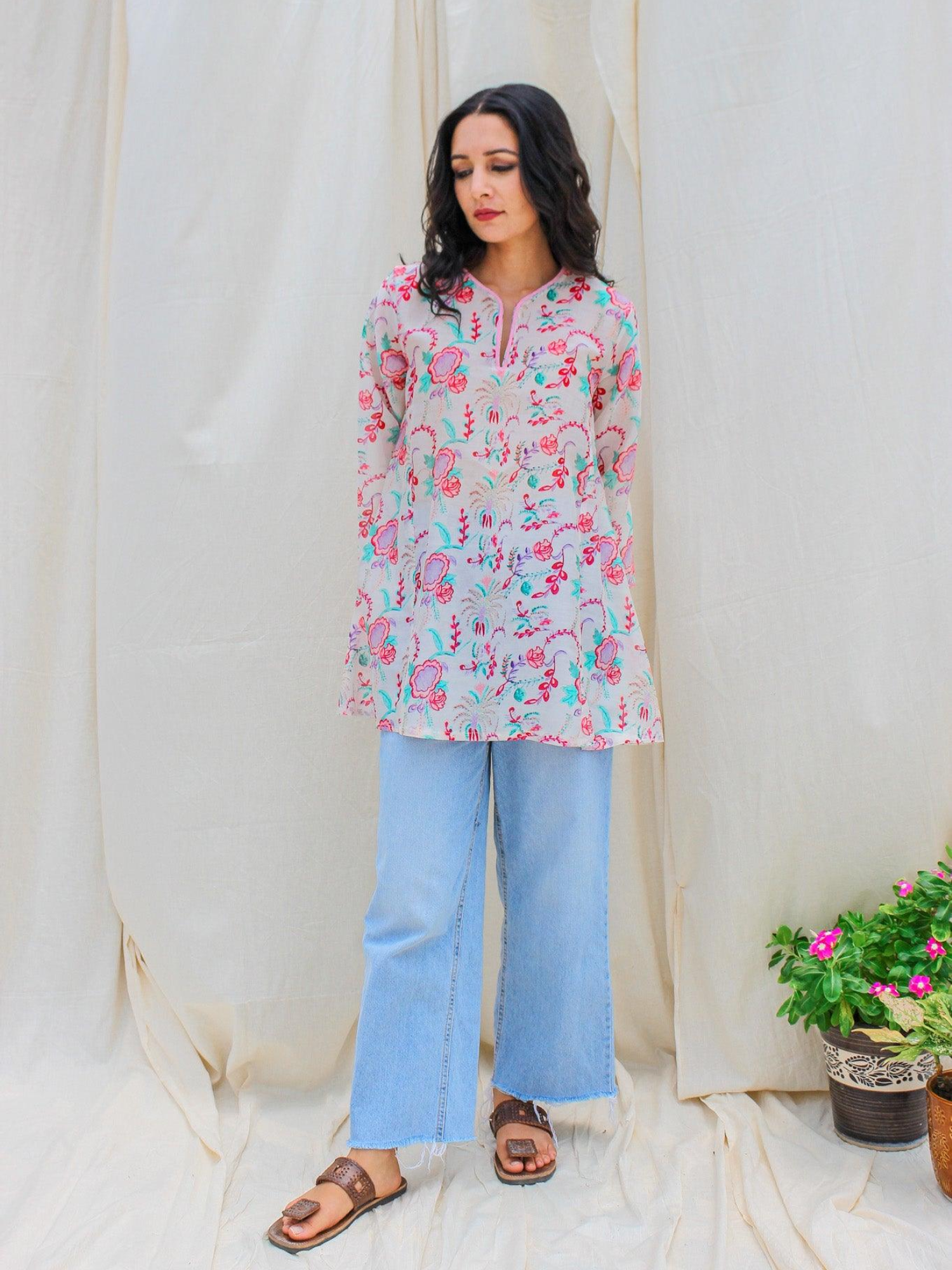 Ivory Floral Chanderi Kurta