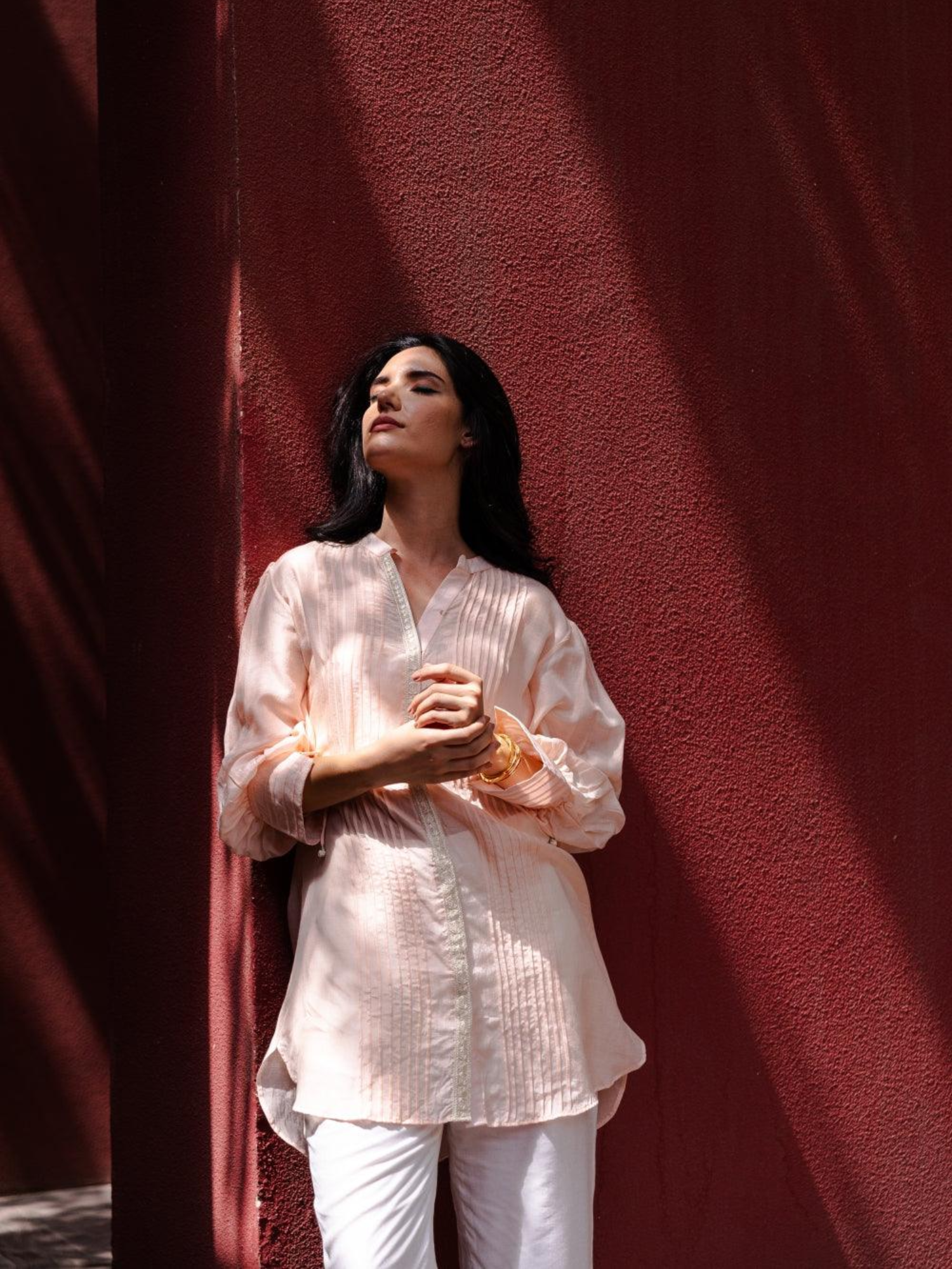 Peach Pintuck Kurta