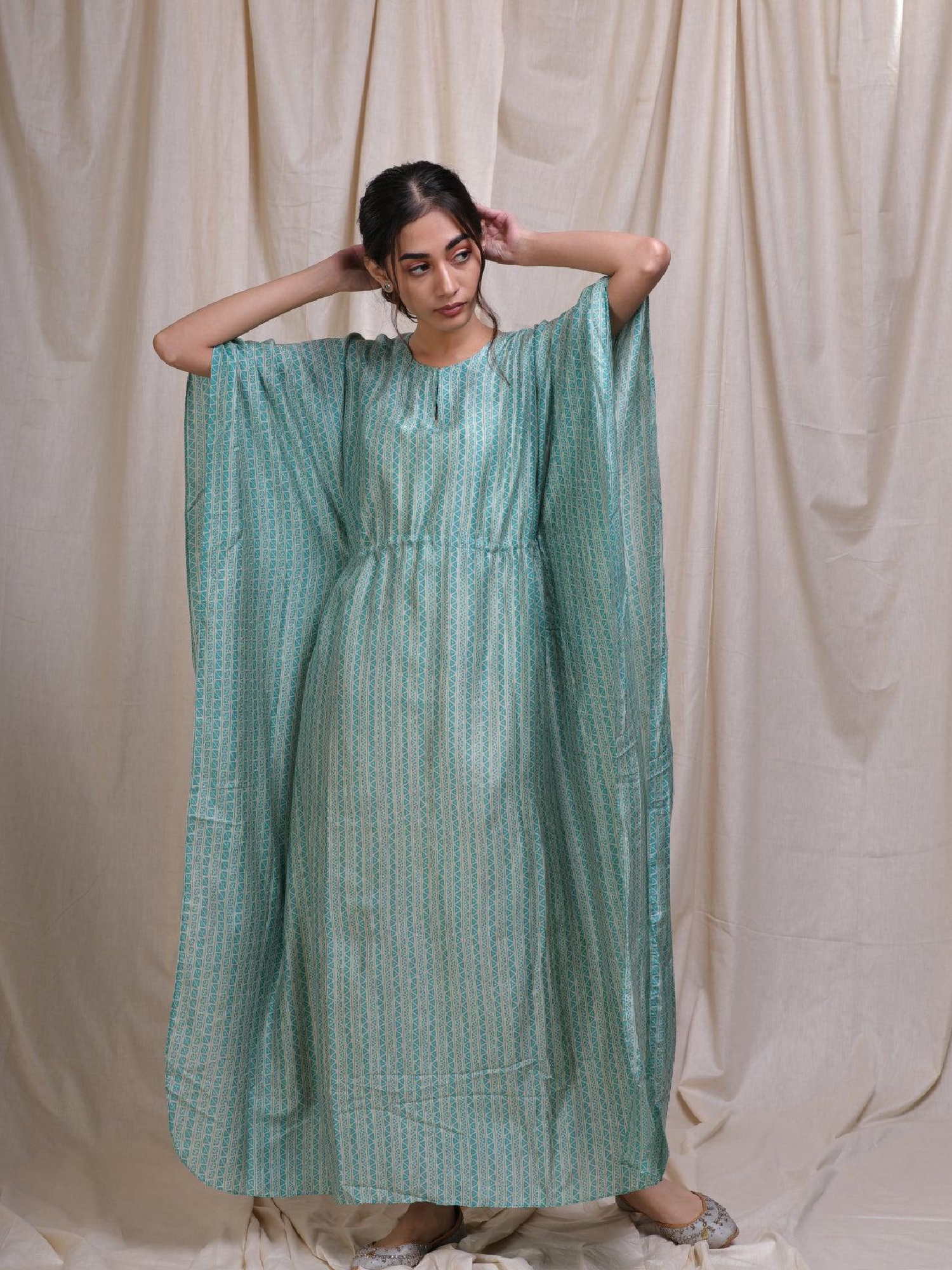 Teal Cotton Silk Kaftan