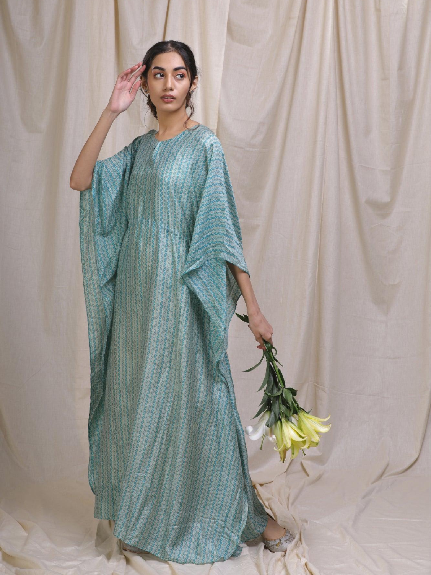Teal Cotton Silk Kaftan