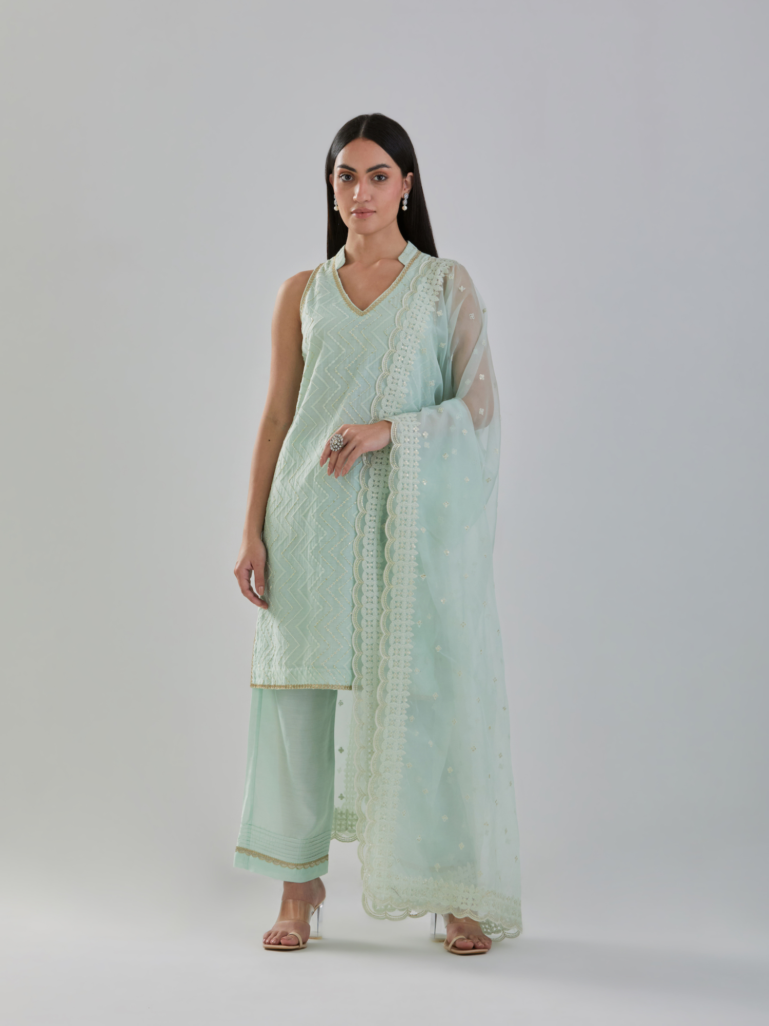 Mint Chanderi Suit Set