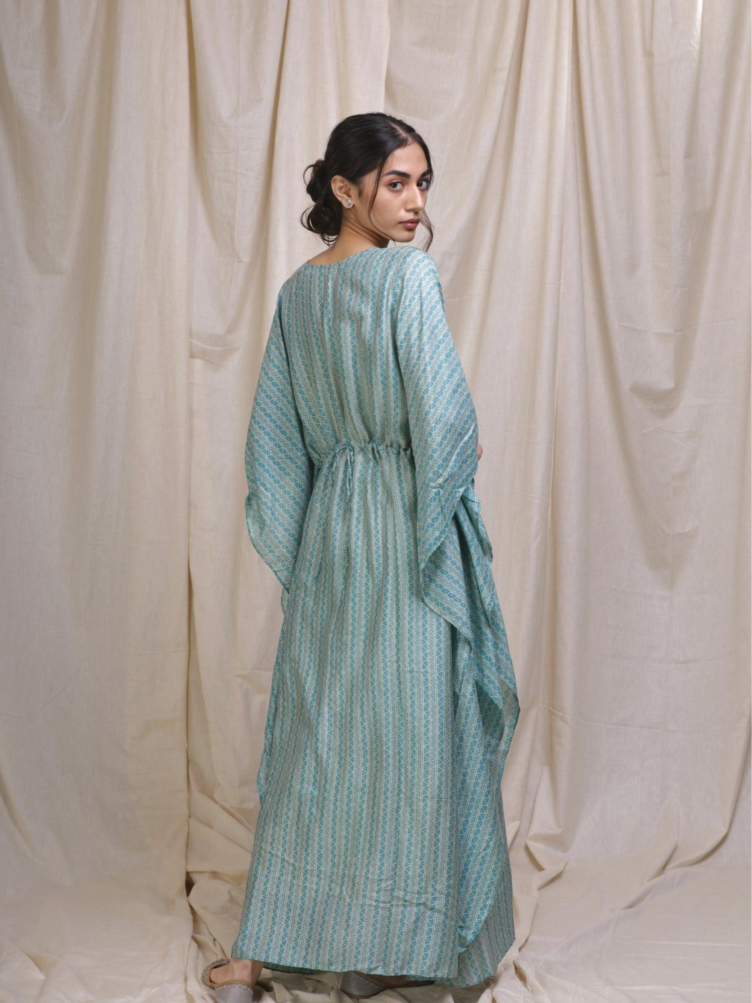 Teal Cotton Silk Kaftan