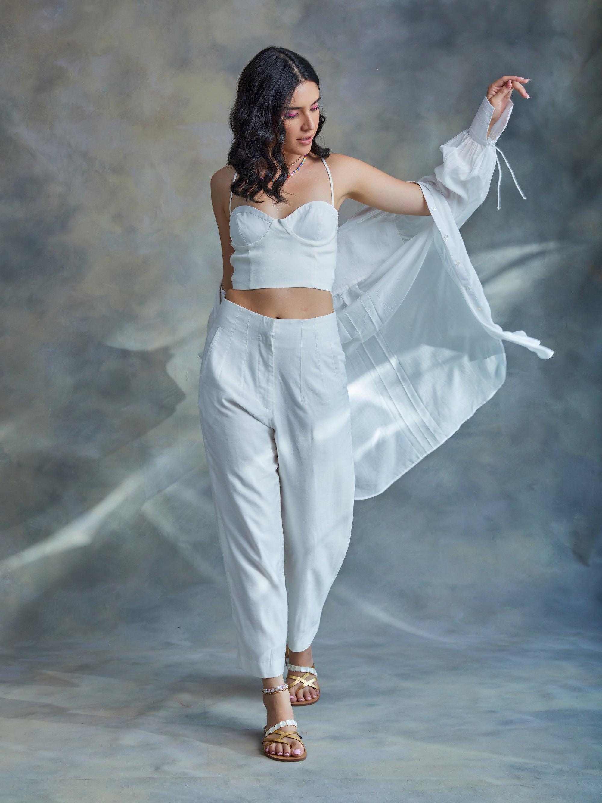 Pearl White Chanderi Pants - Kapaas