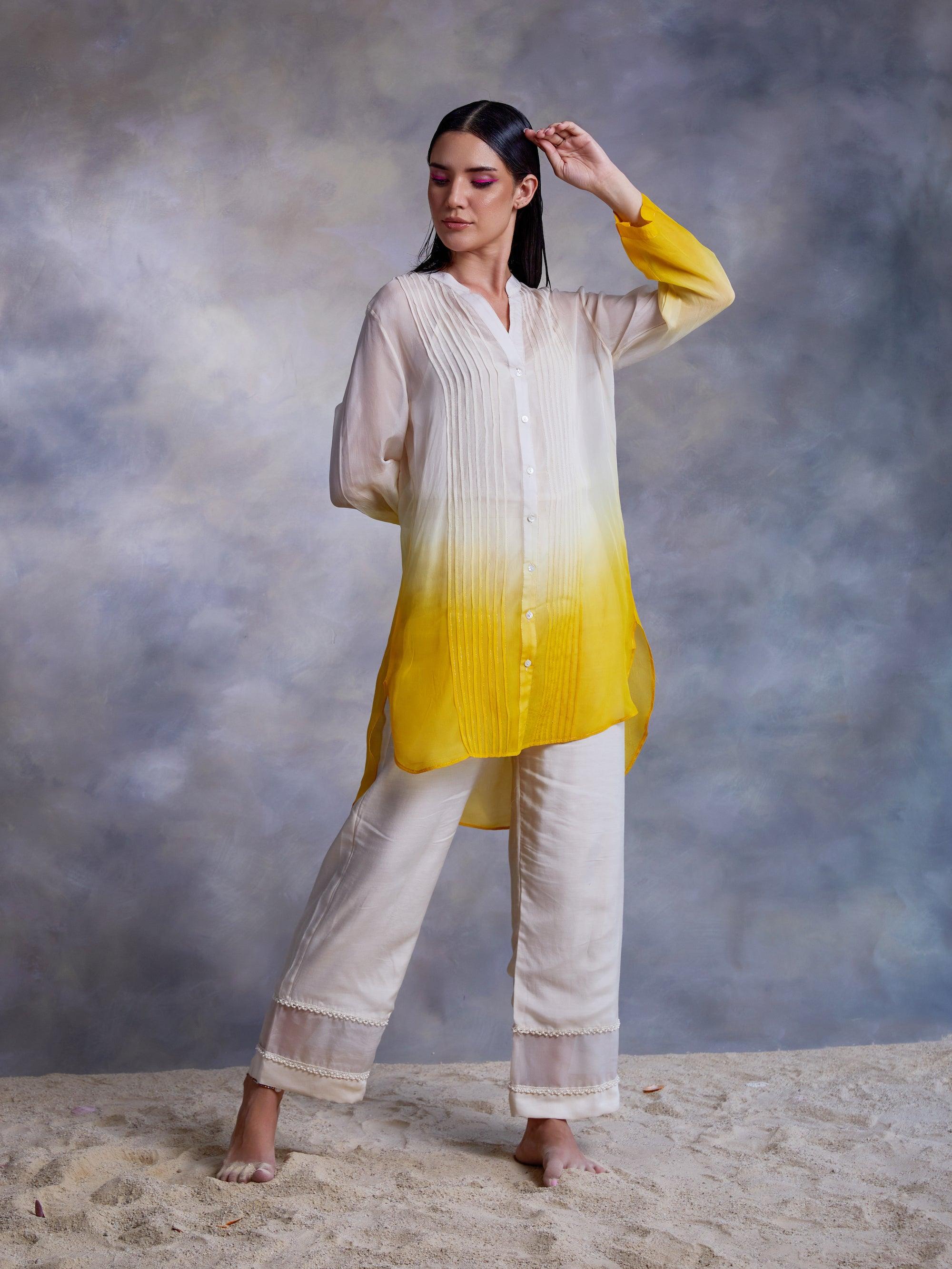Yellow Ombre Pintuck Kurta - Kapaas
