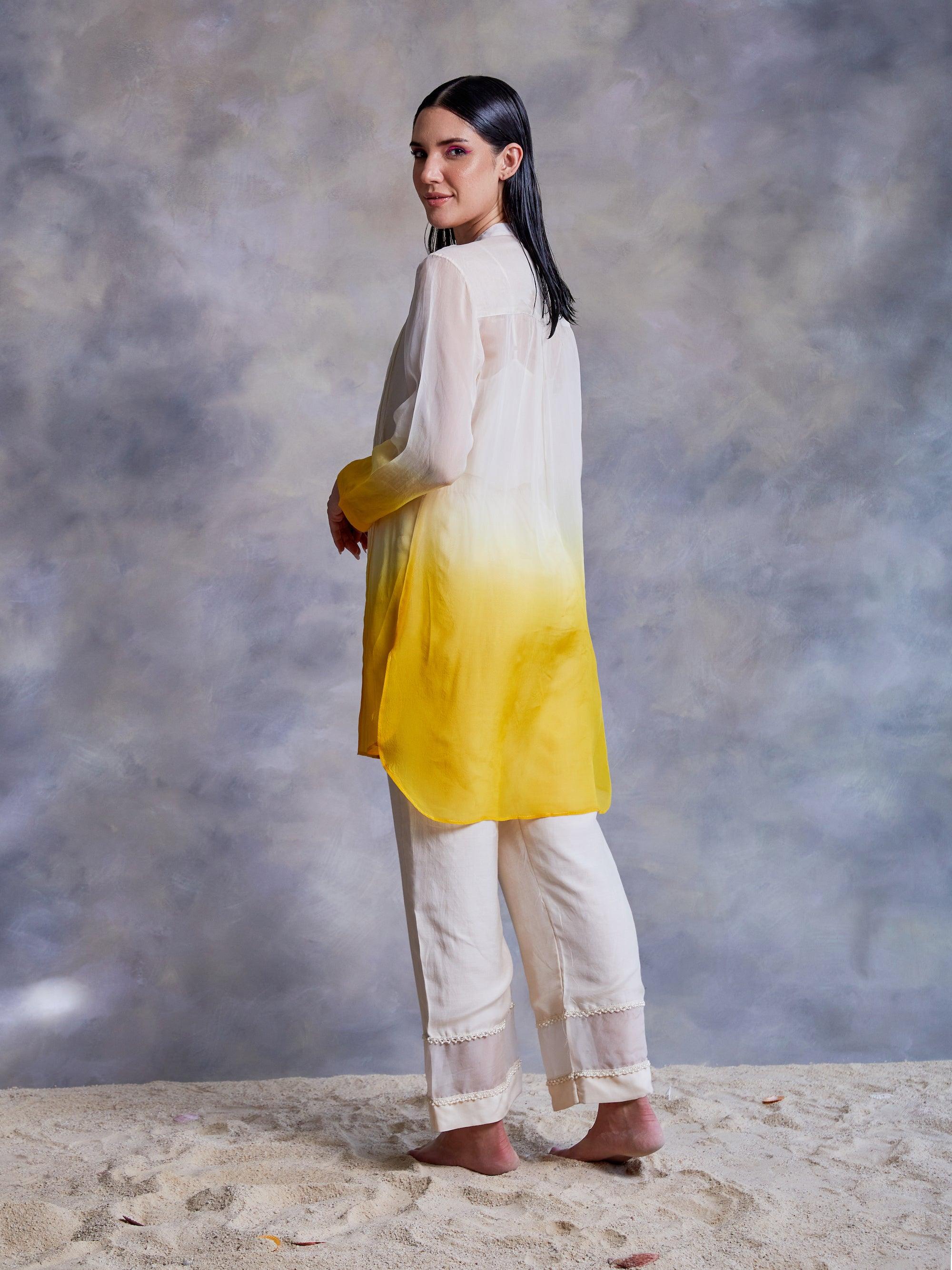 Yellow Ombre Pintuck Kurta - Kapaas