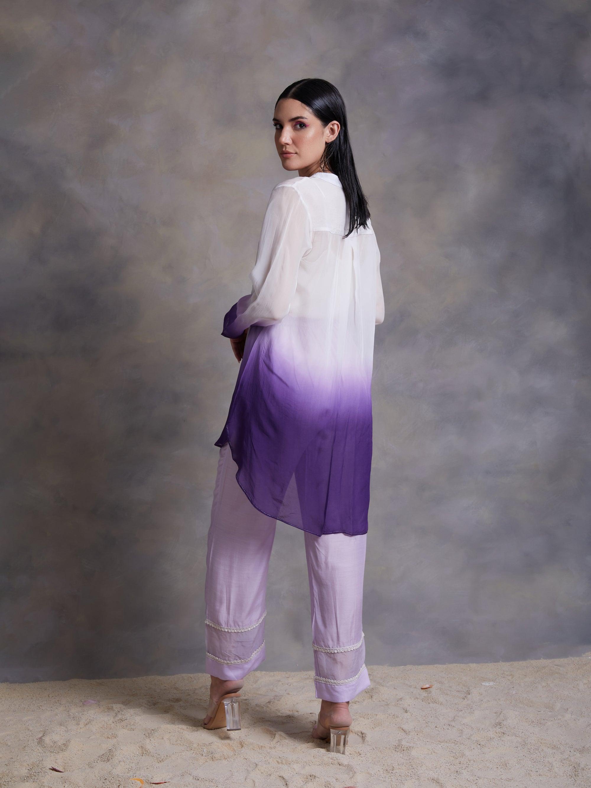 Purple Ombre Pintuck Kurta - Kapaas