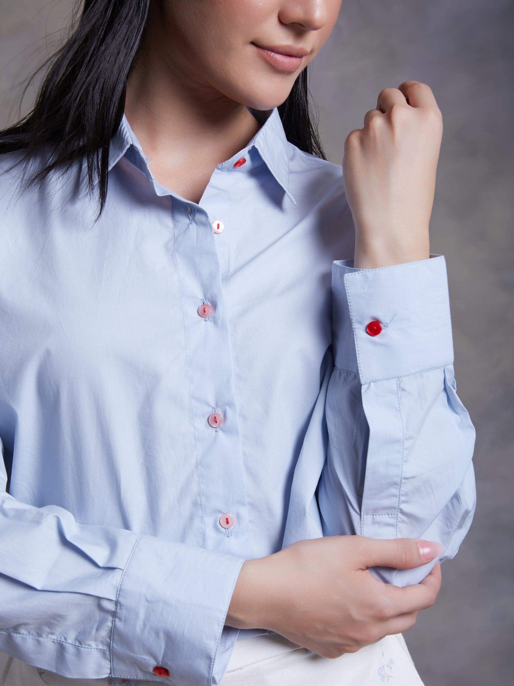 Light Blue Poplin Crop Shirt - Kapaas