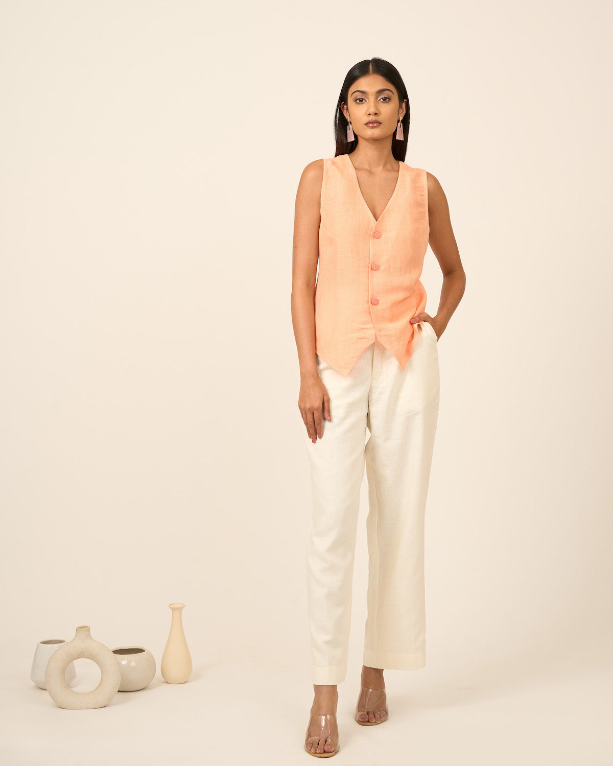 Peach Linen Vest and Pants Set