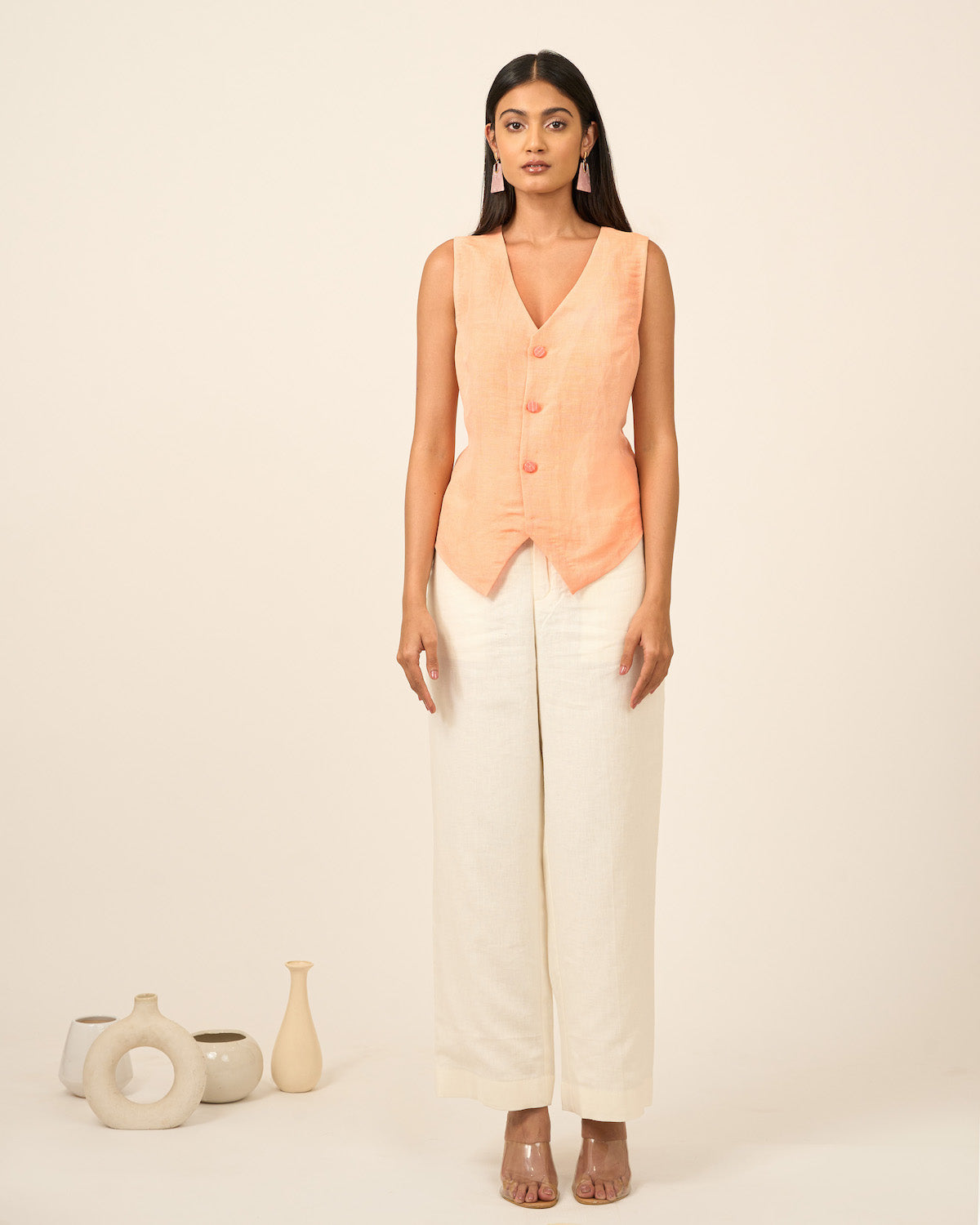 Peach Linen Vest and Pants Set