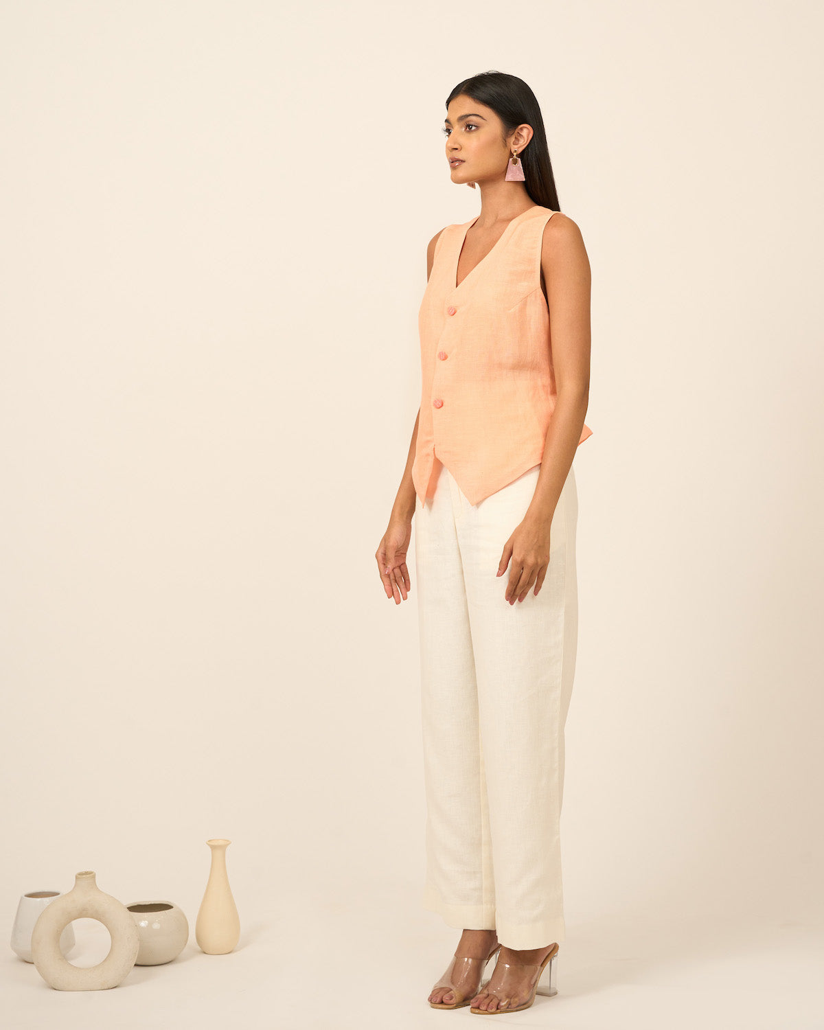 Peach Linen Vest and Pants Set