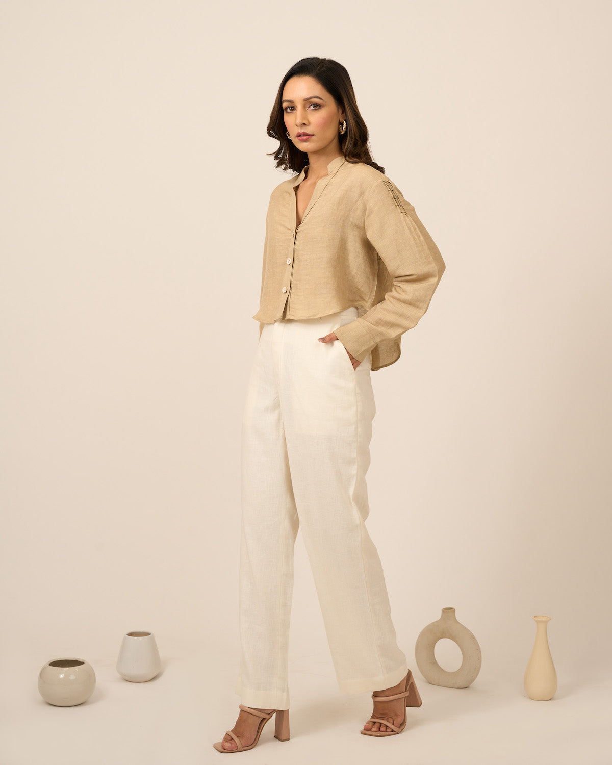 Sand Linen Crop top and Pants Set