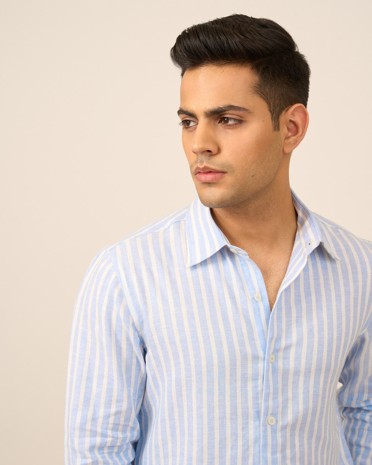 Blue White Striped Linen Men's Shirt