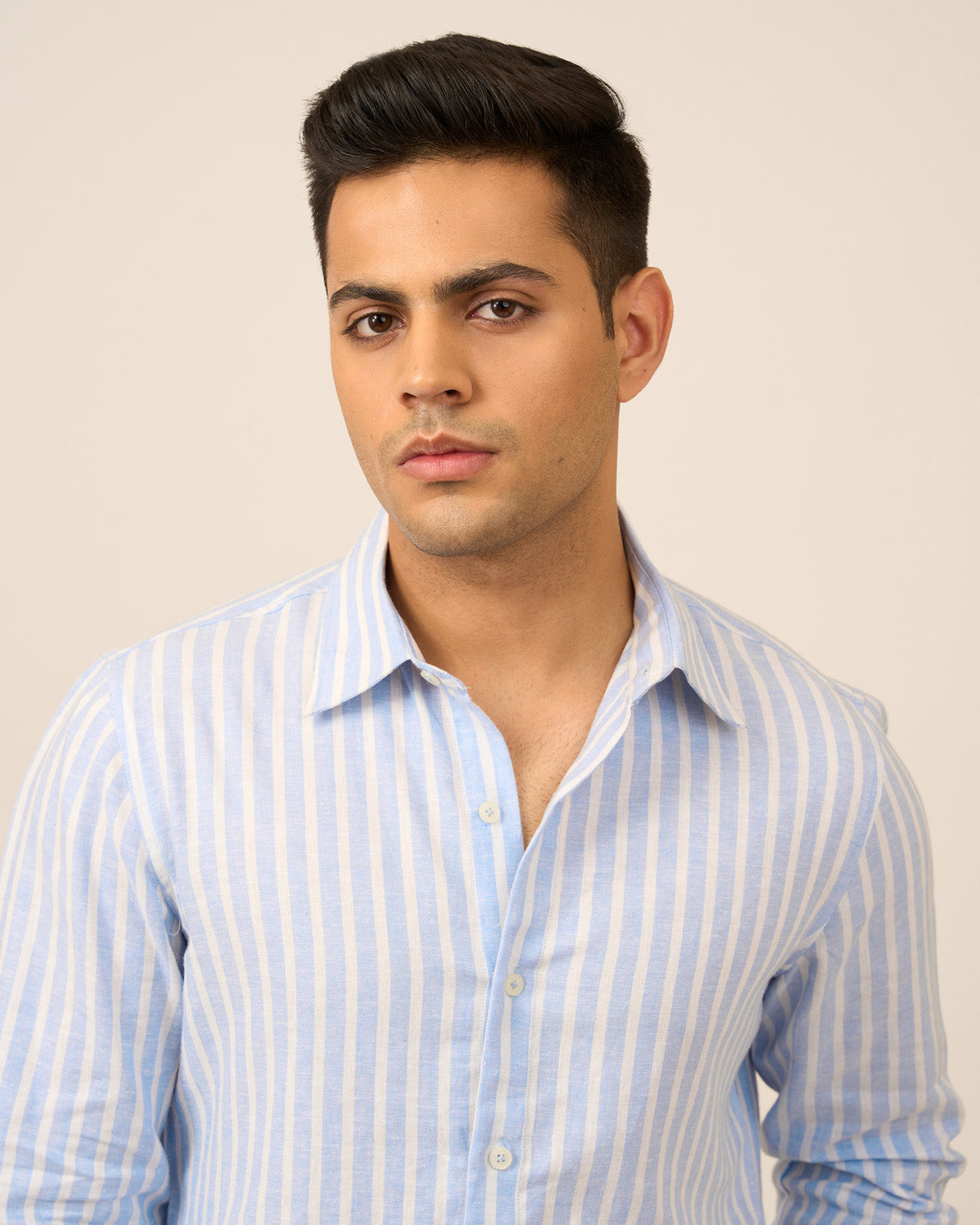 Blue White Striped Linen Men's Shirt