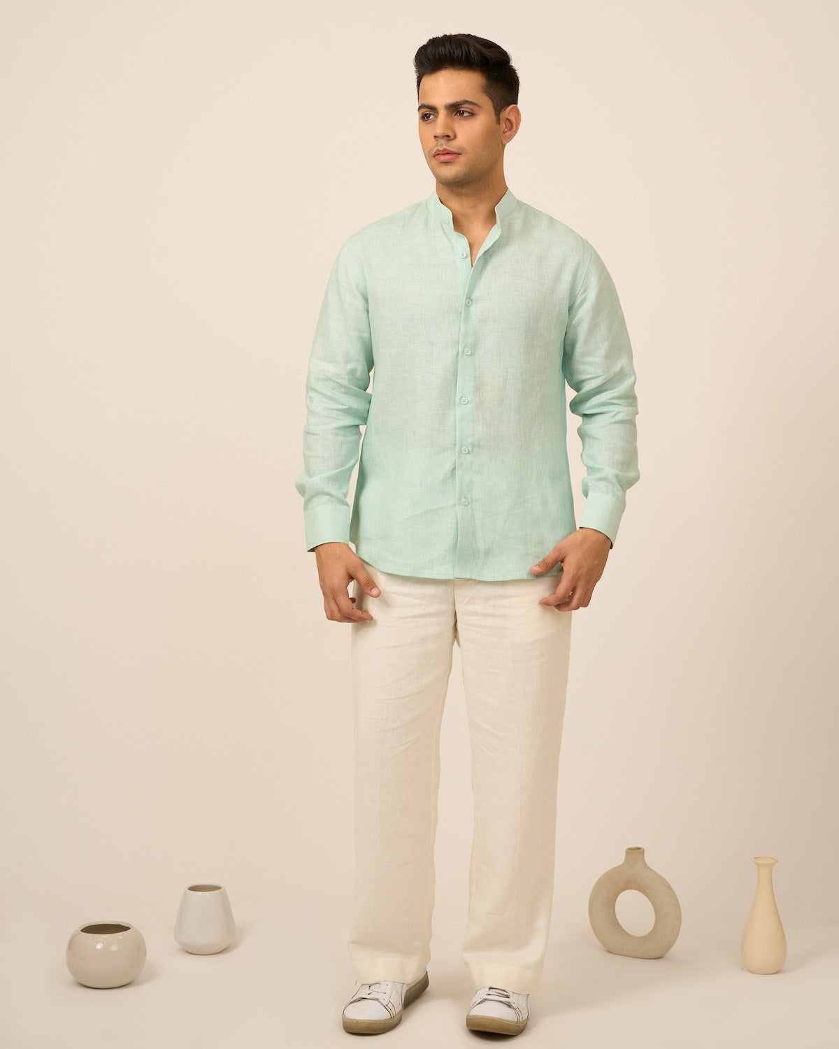 Teal Blue Linen Men's Shirt