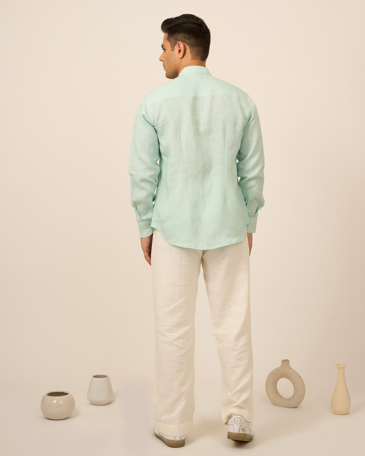 Teal Blue Linen Men's Shirt