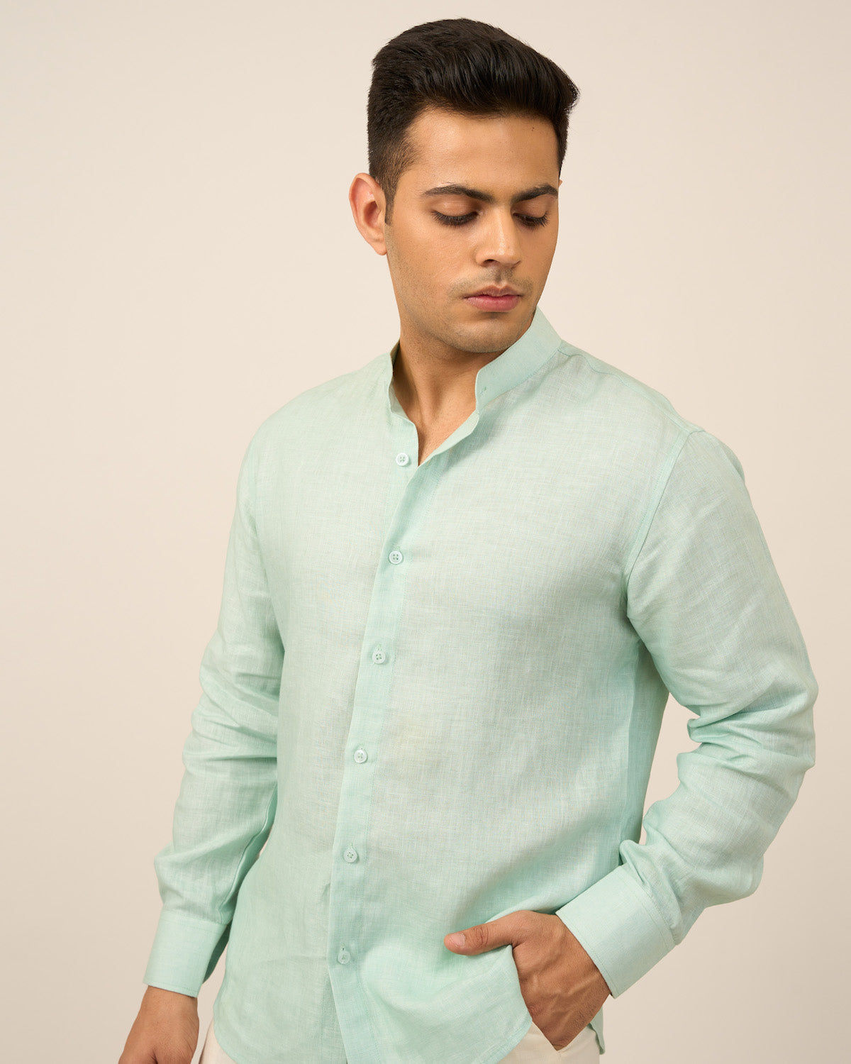 Teal Blue Linen Men's Shirt