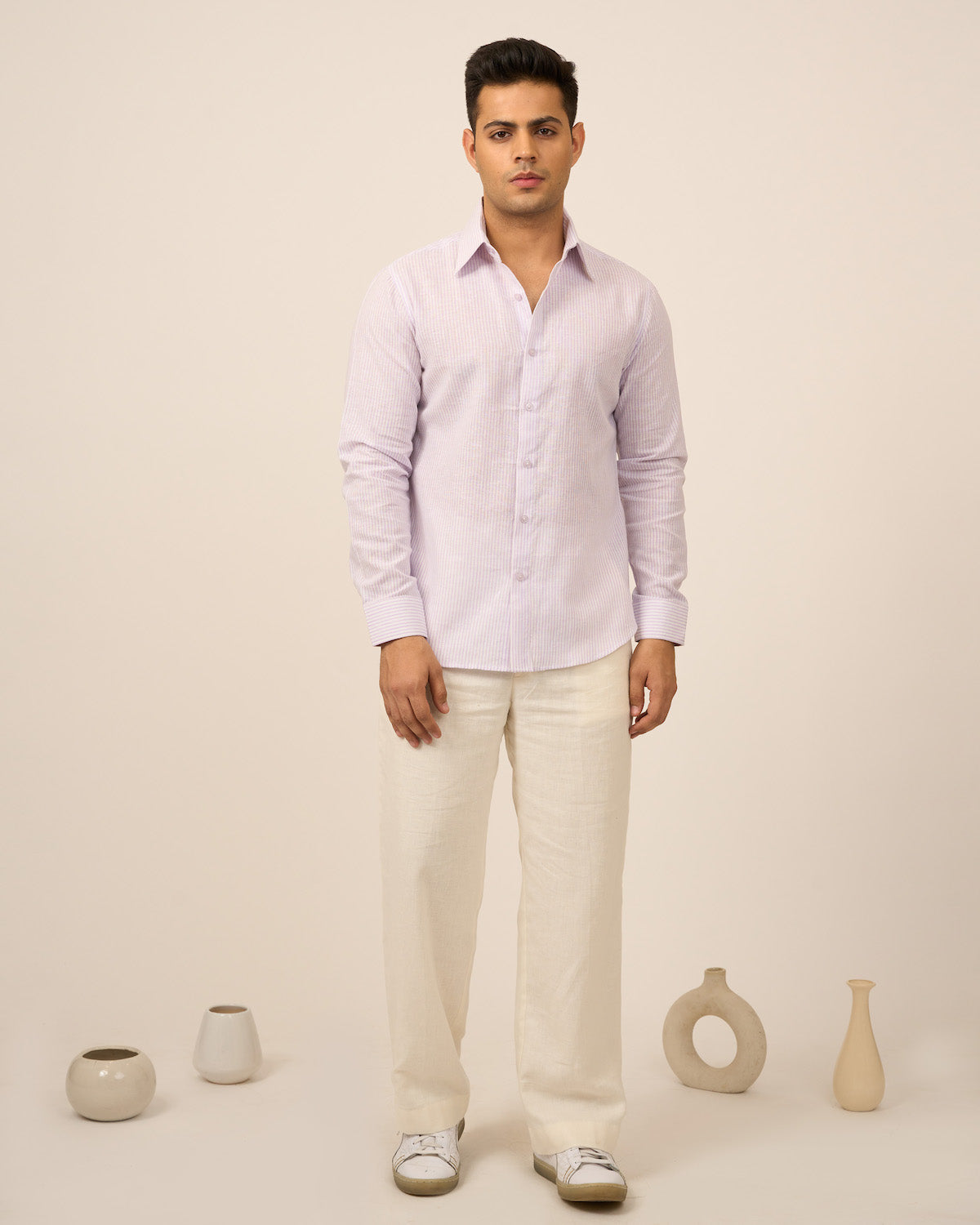 Mauve Pinstripe Linen Men's Shirt