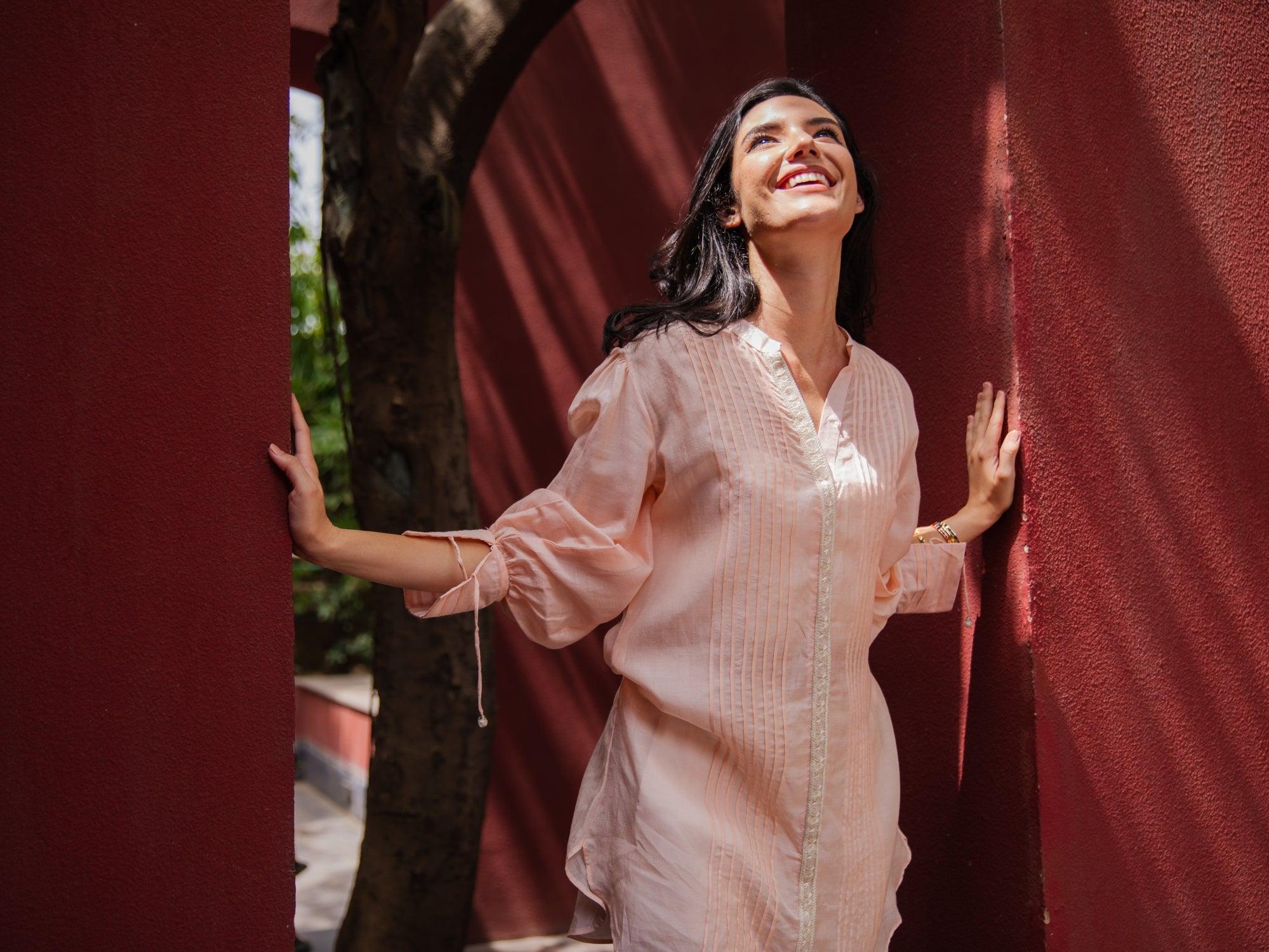 Peach Pintuck Kurta - Kapaas