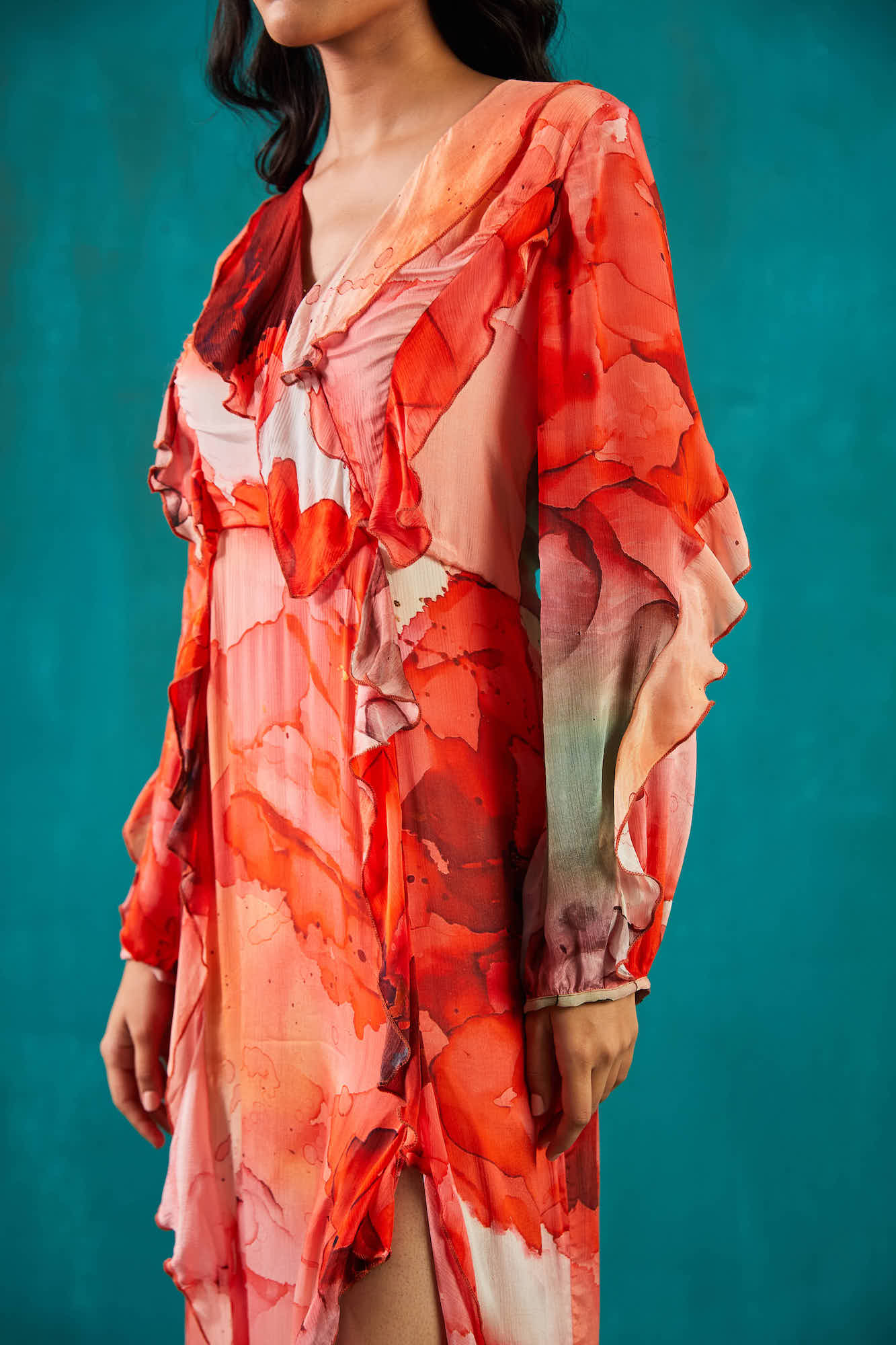 Red Printed Chiffon Dress