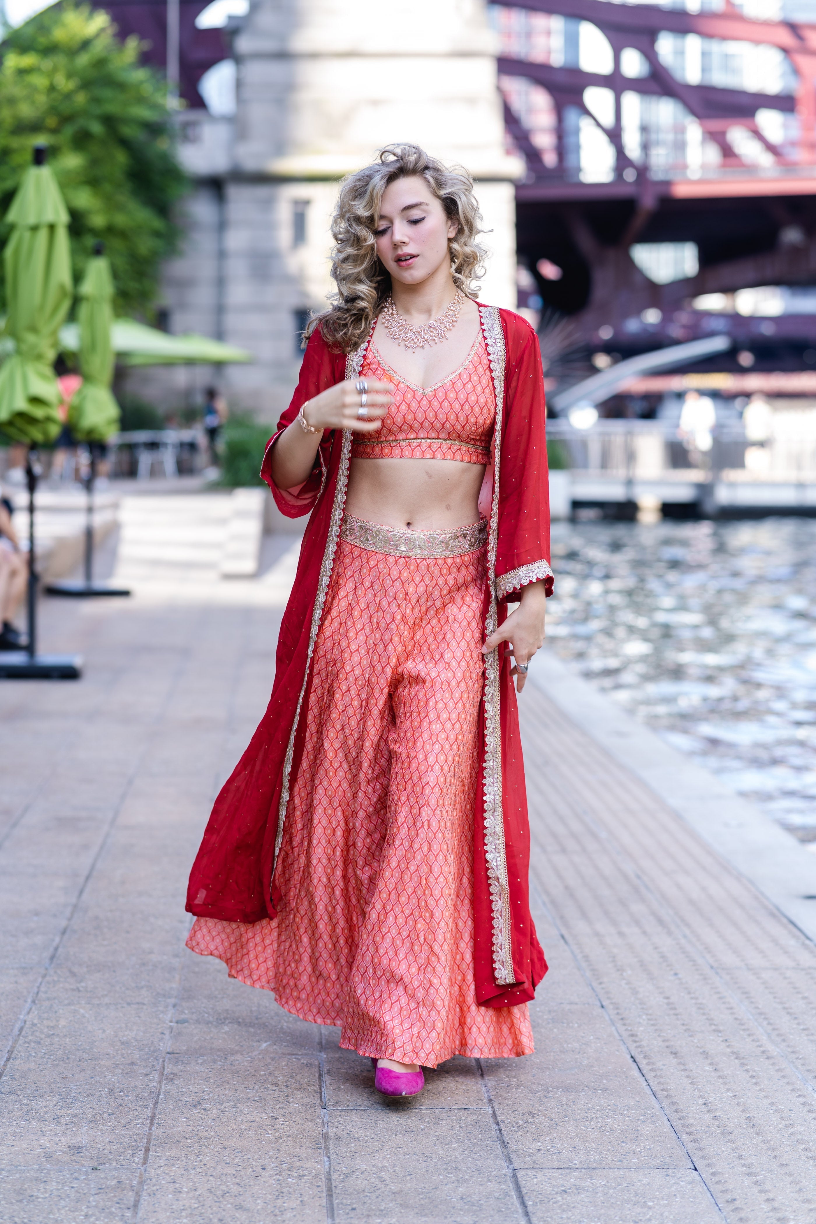 Unveiling Elegance: The Ruby Sharara Set with Cape