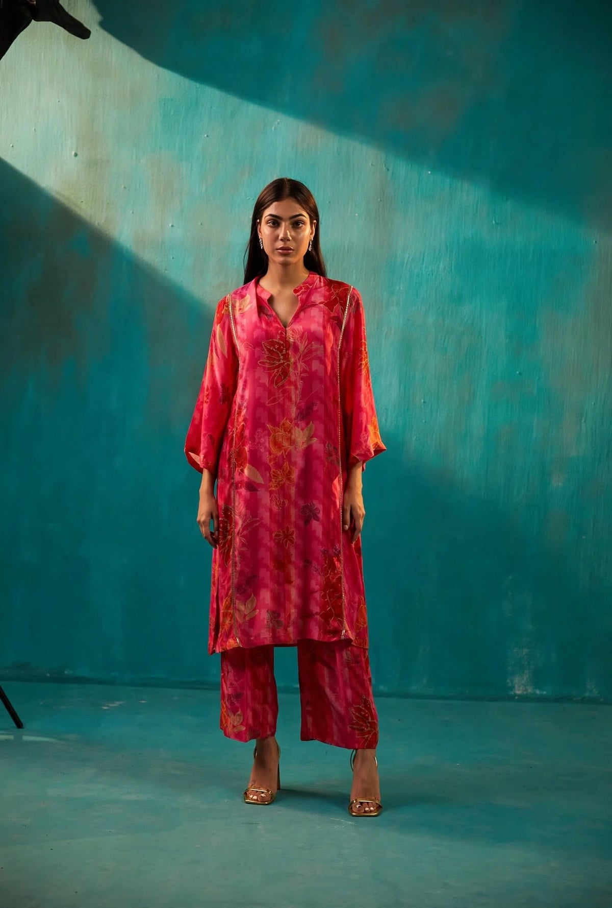 Fuchsia Crepe Long Kurta Co-Ord Set