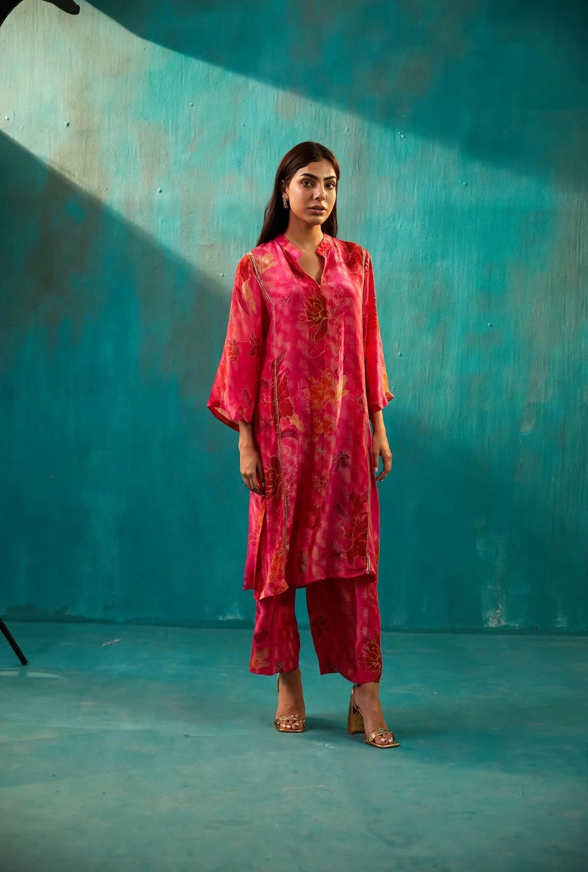 Fuchsia Crepe Long Kurta Co-Ord Set