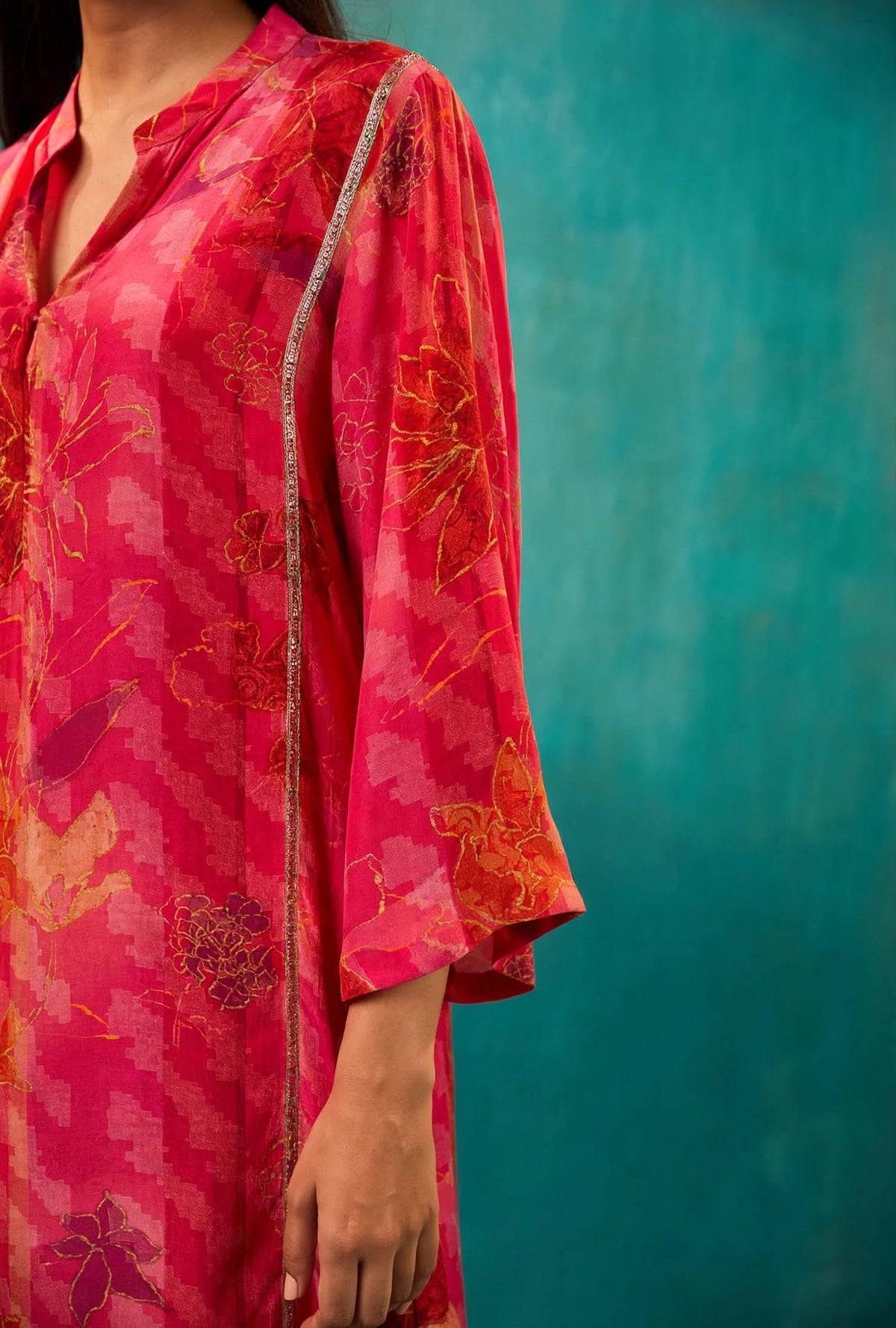 Fuchsia Crepe Long Kurta Co-Ord Set