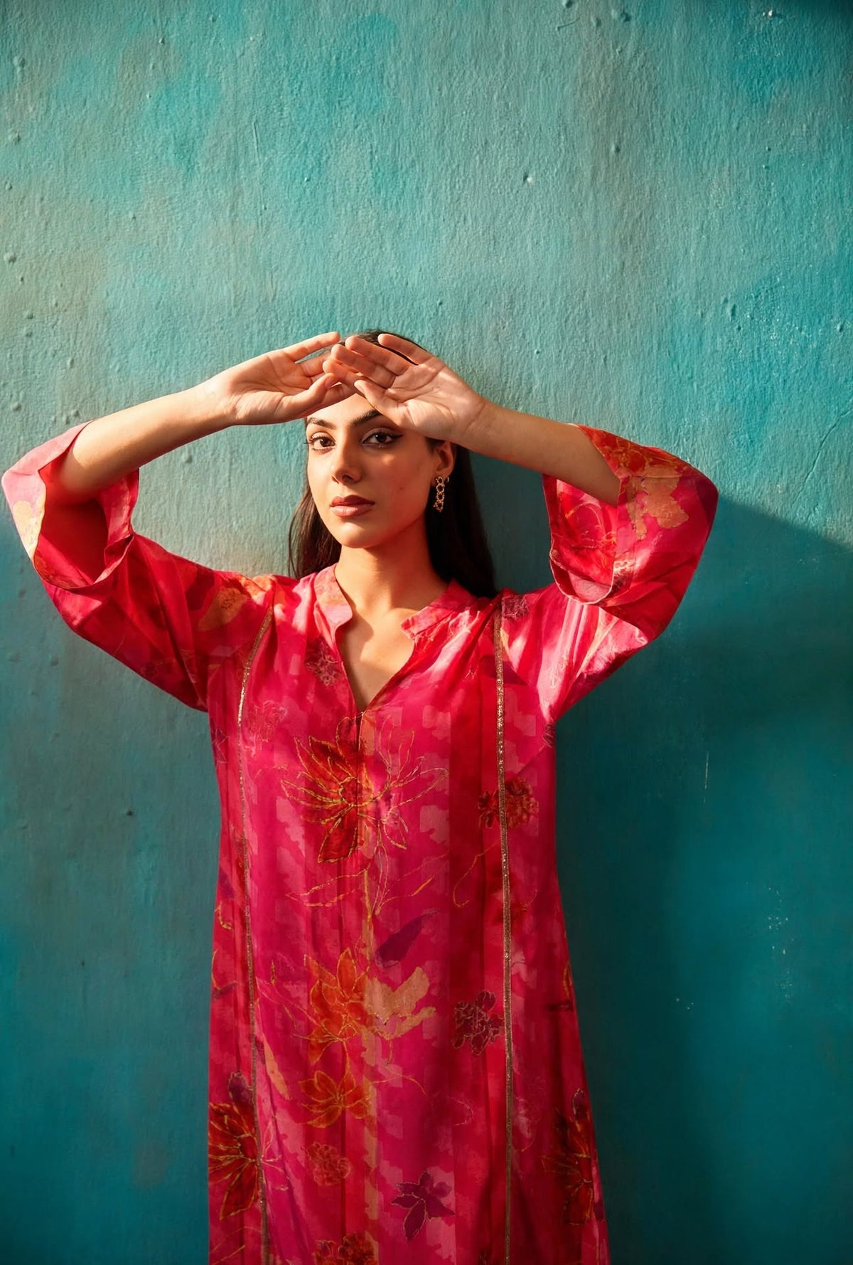 Fuchsia Crepe Long Kurta Co-Ord Set