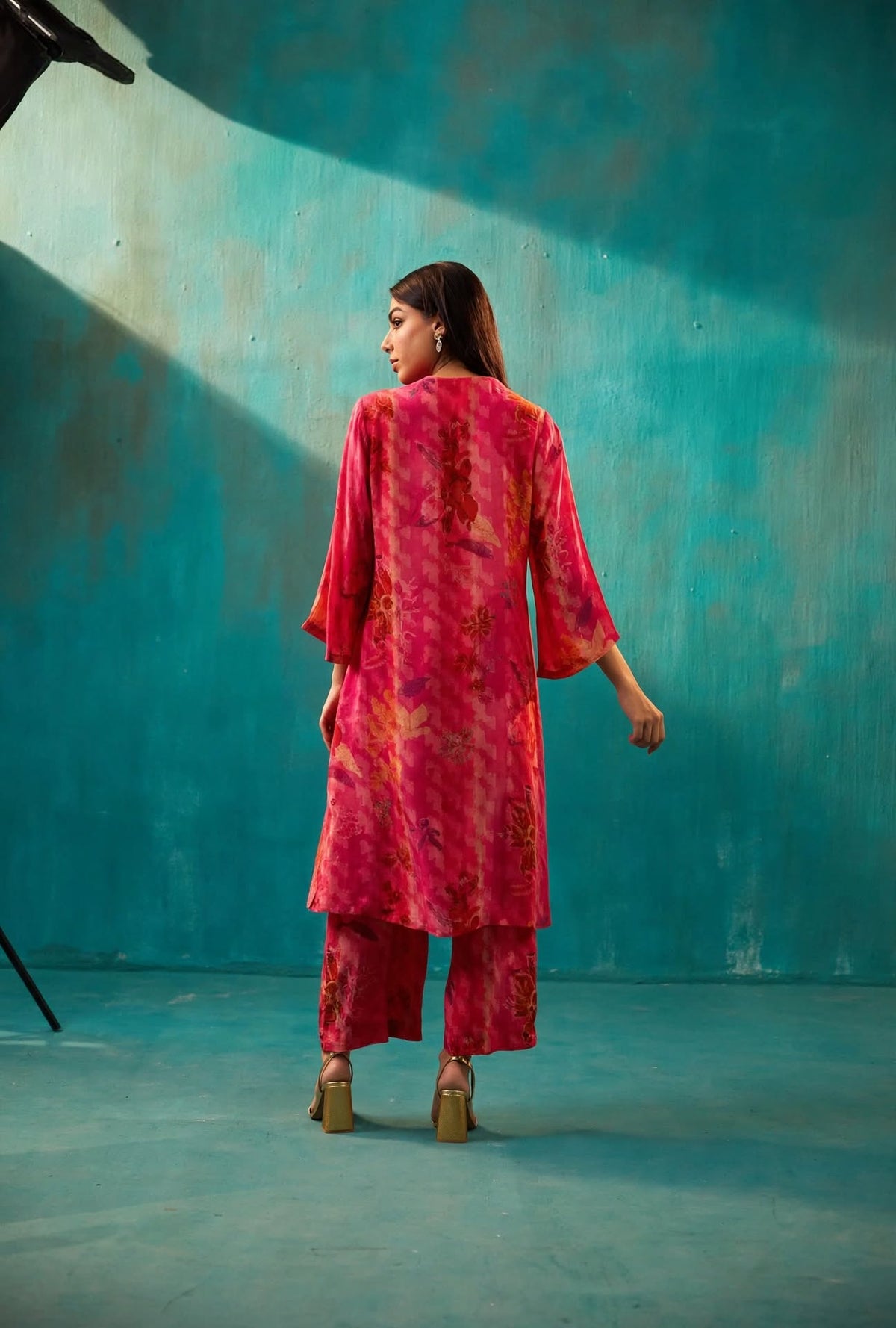 Fuchsia Crepe Long Kurta Co-Ord Set