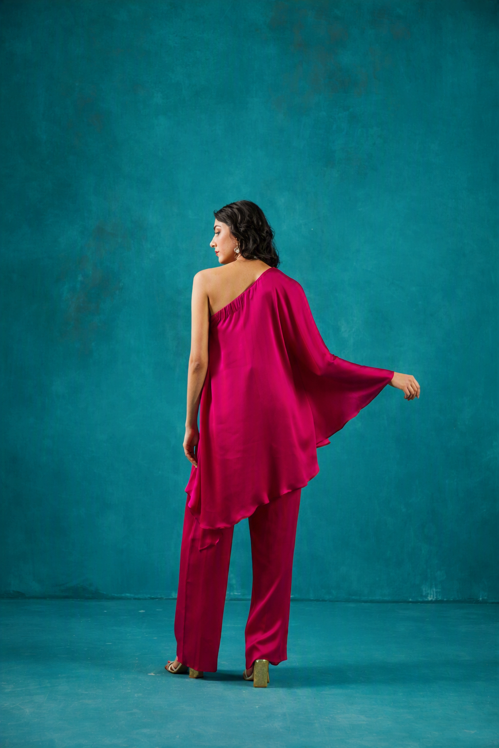 Fuchsia One Shoulder Kaftan Co-Ord Set