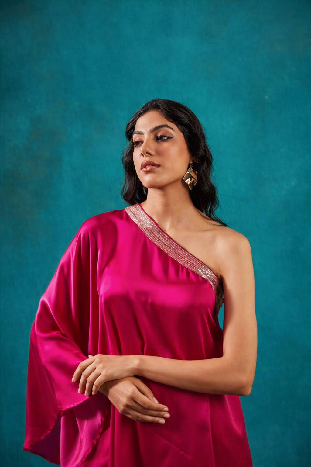 Fuchsia One Shoulder Kaftan Co-Ord Set