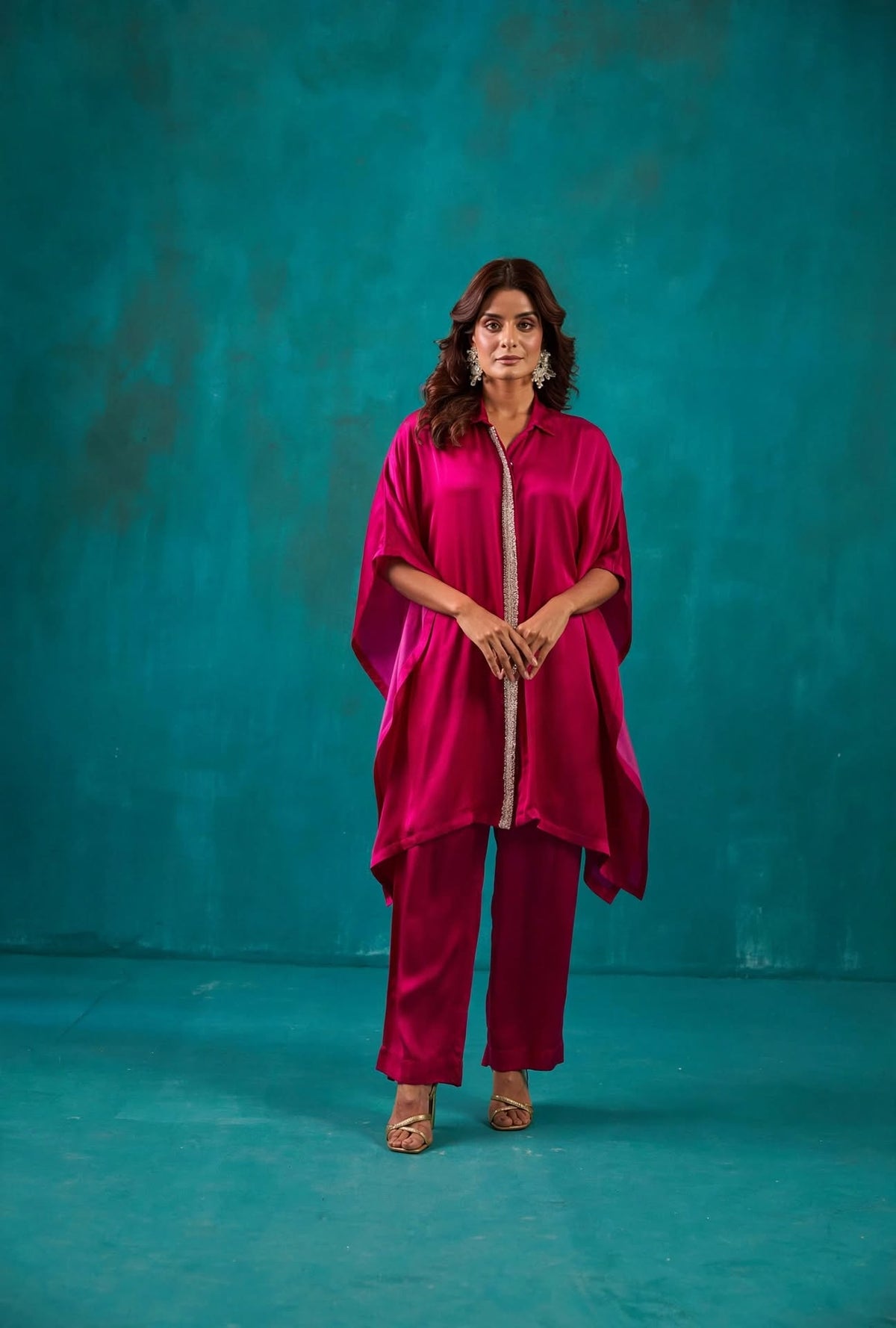 Fuchsia Shirt Kaftan Co-Ord Set