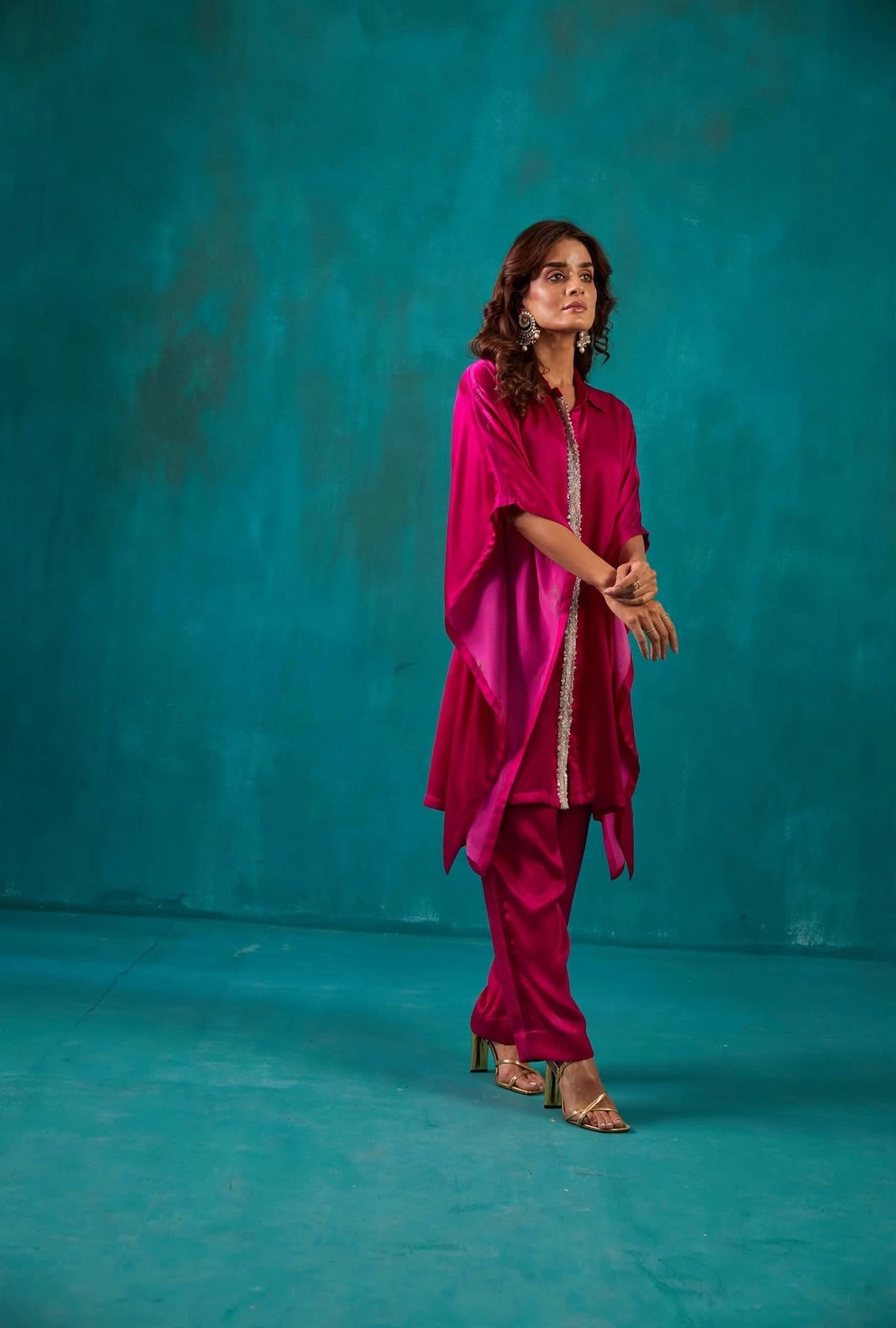Fuchsia Shirt Kaftan Co-Ord Set
