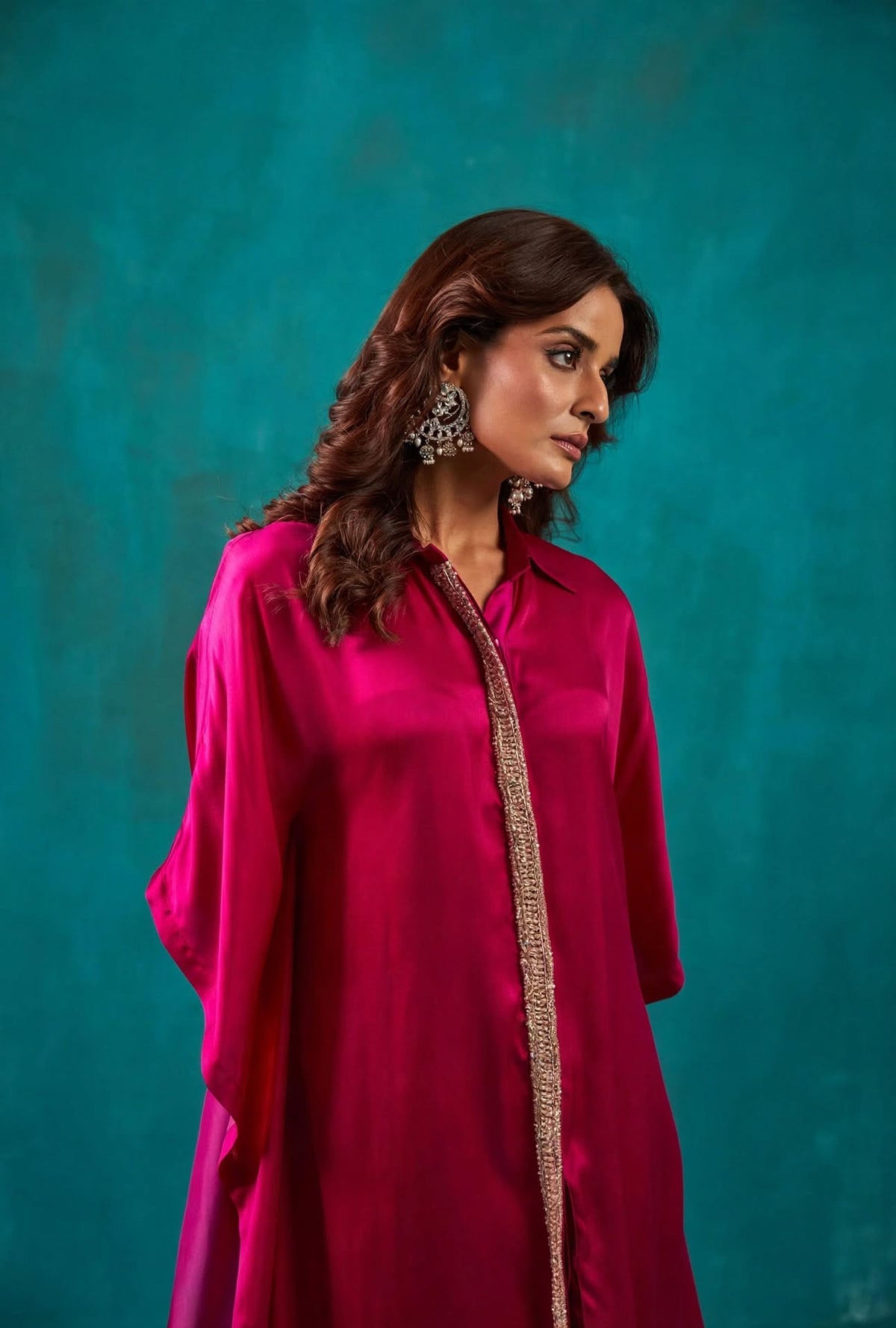 Fuchsia Shirt Kaftan Co-Ord Set