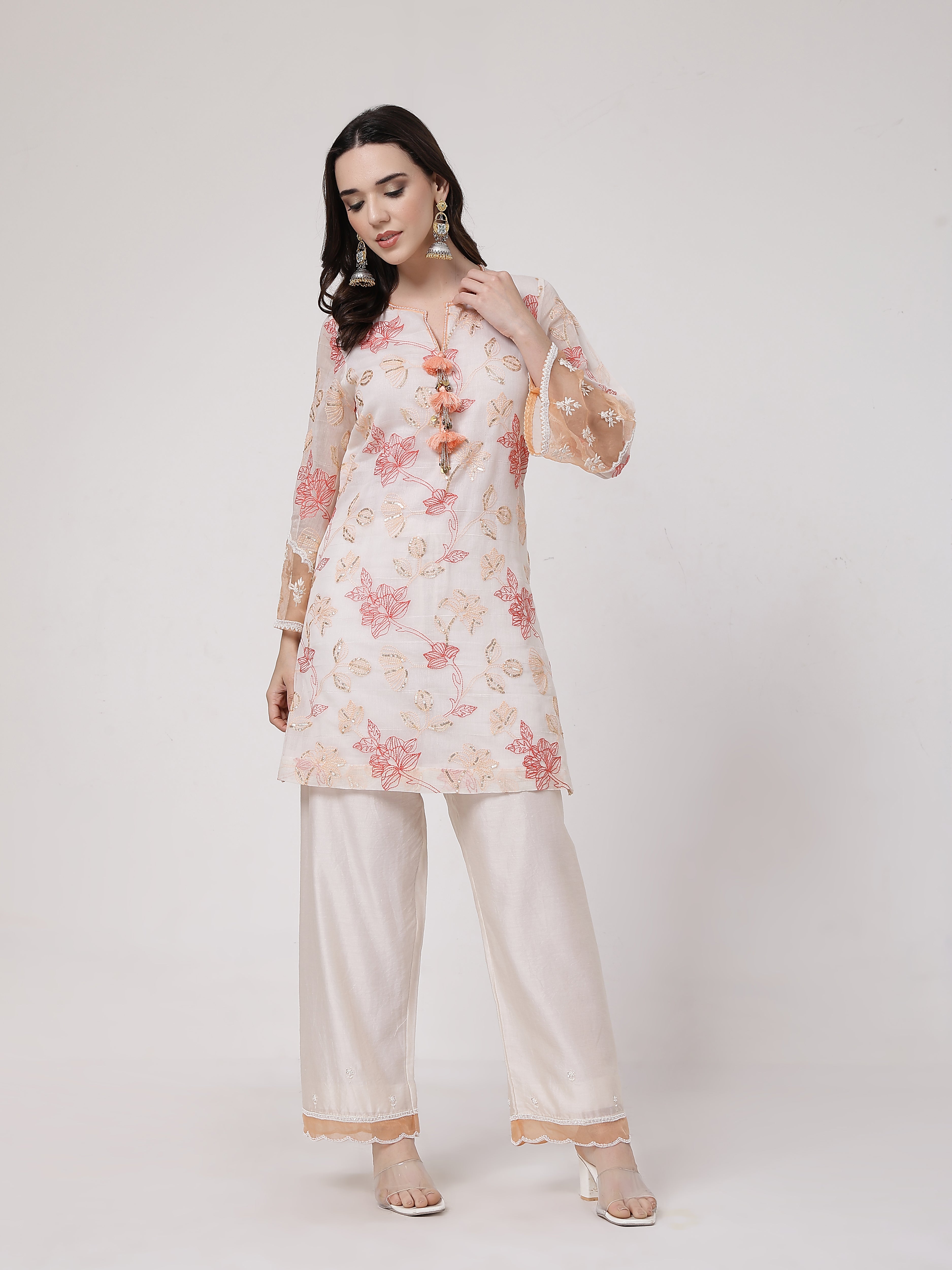 Peach Tassels Kurta Set